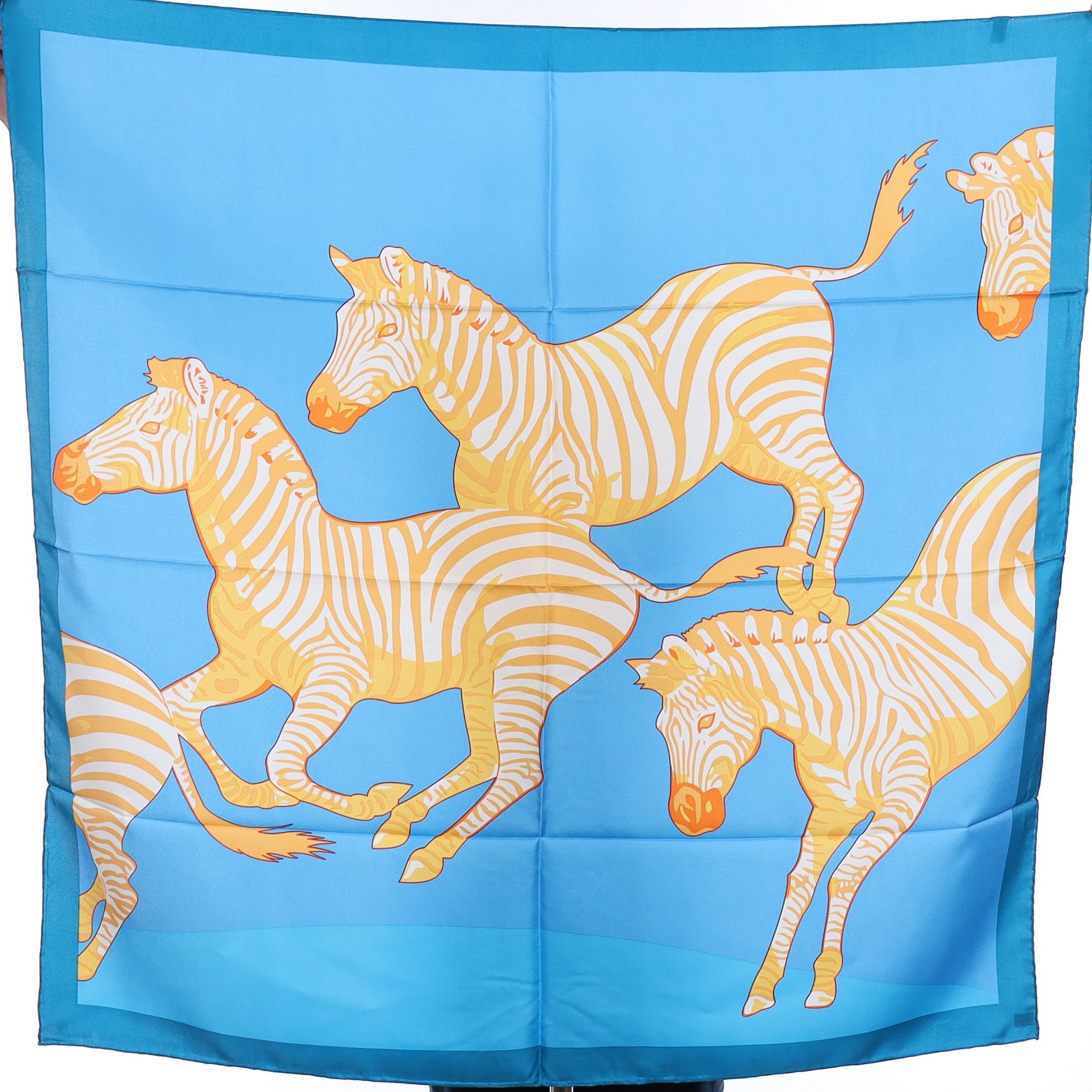 Brand New Blue and Orange Zebra Silk Scarf