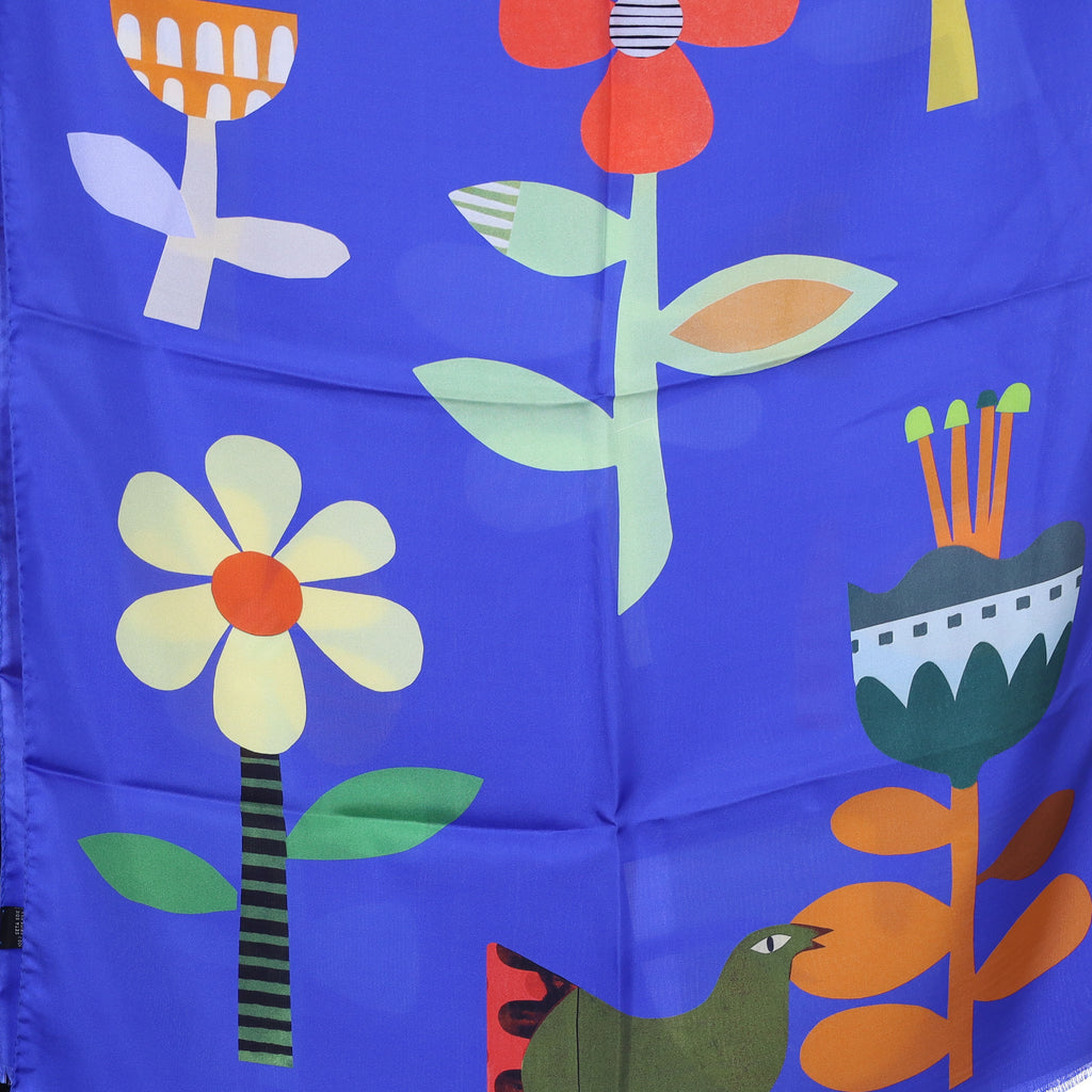Brand New Italian Royal Blue Floral Design Silk Wrap