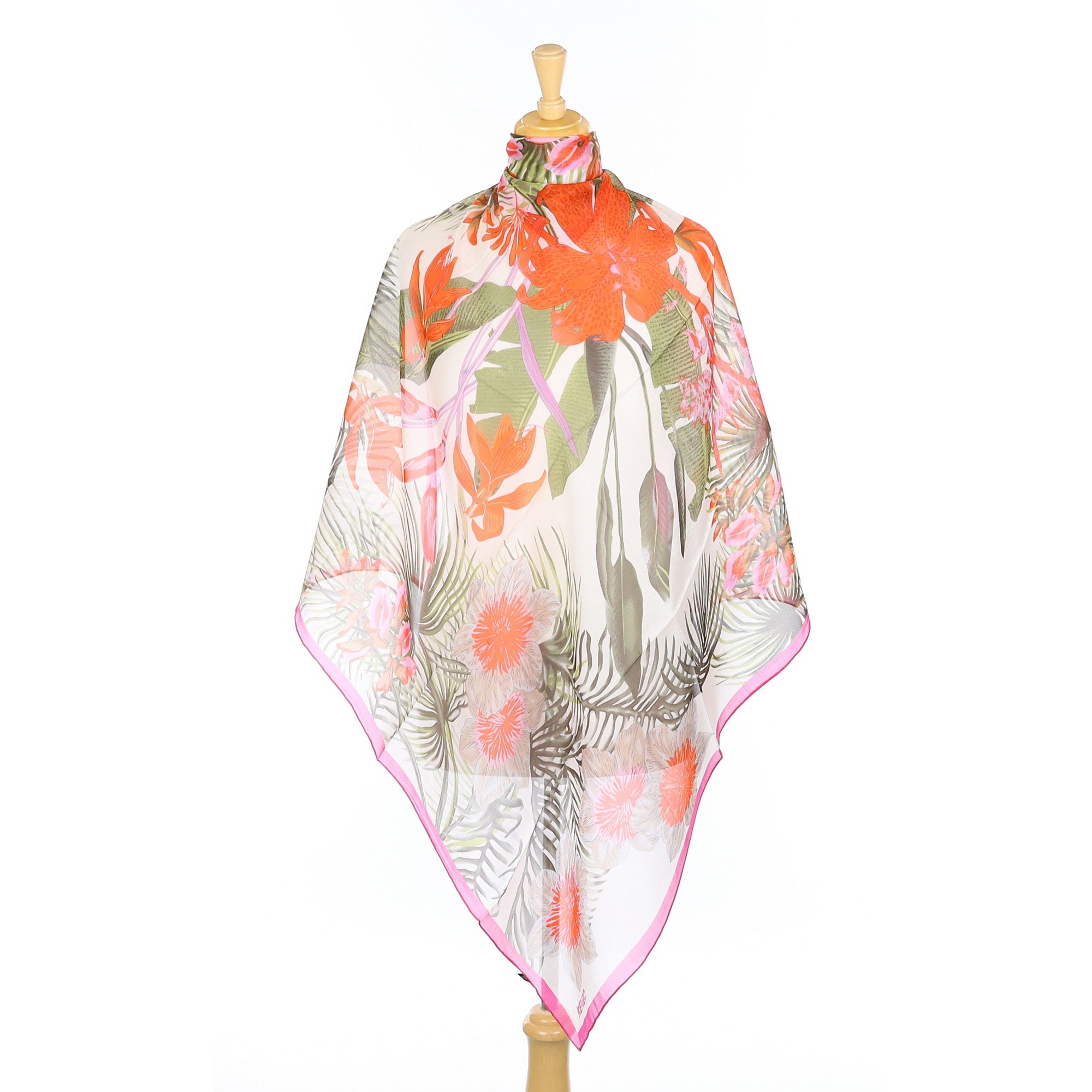 Brand New Kenzo Pink and Orange Silk Scarf