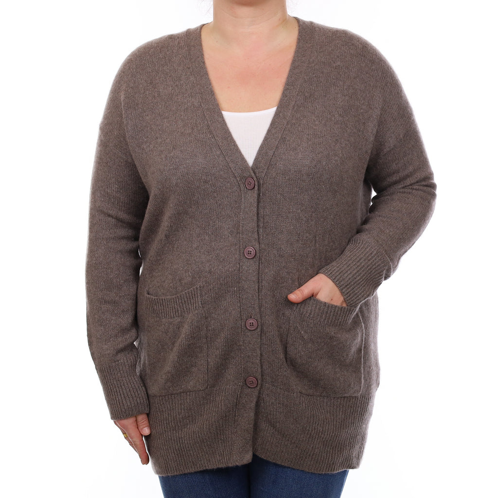 Mocha Brown Cashmere Slouchy Edge to Edge Cardigan with Pockets Large