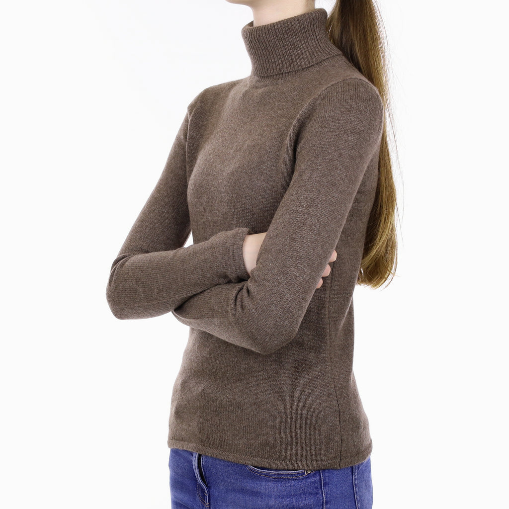 Mocha Brown Heavy Knit Cashmere Polo Neck Jumper Extra Small