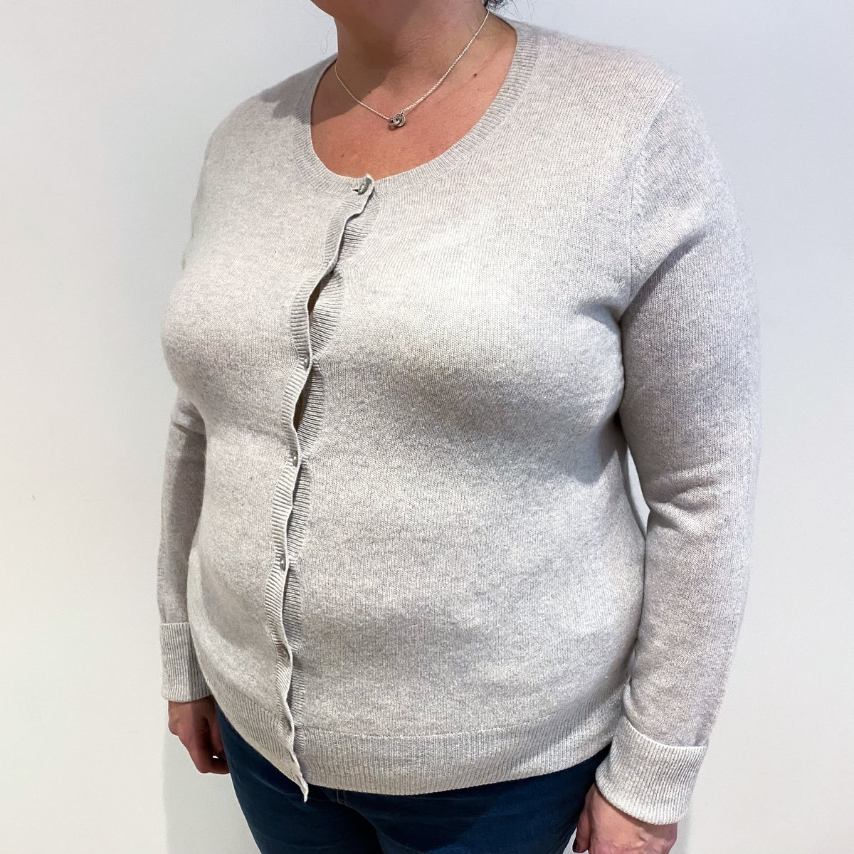 Frost Grey Cashmere Crew Neck Cardigan Extra Large