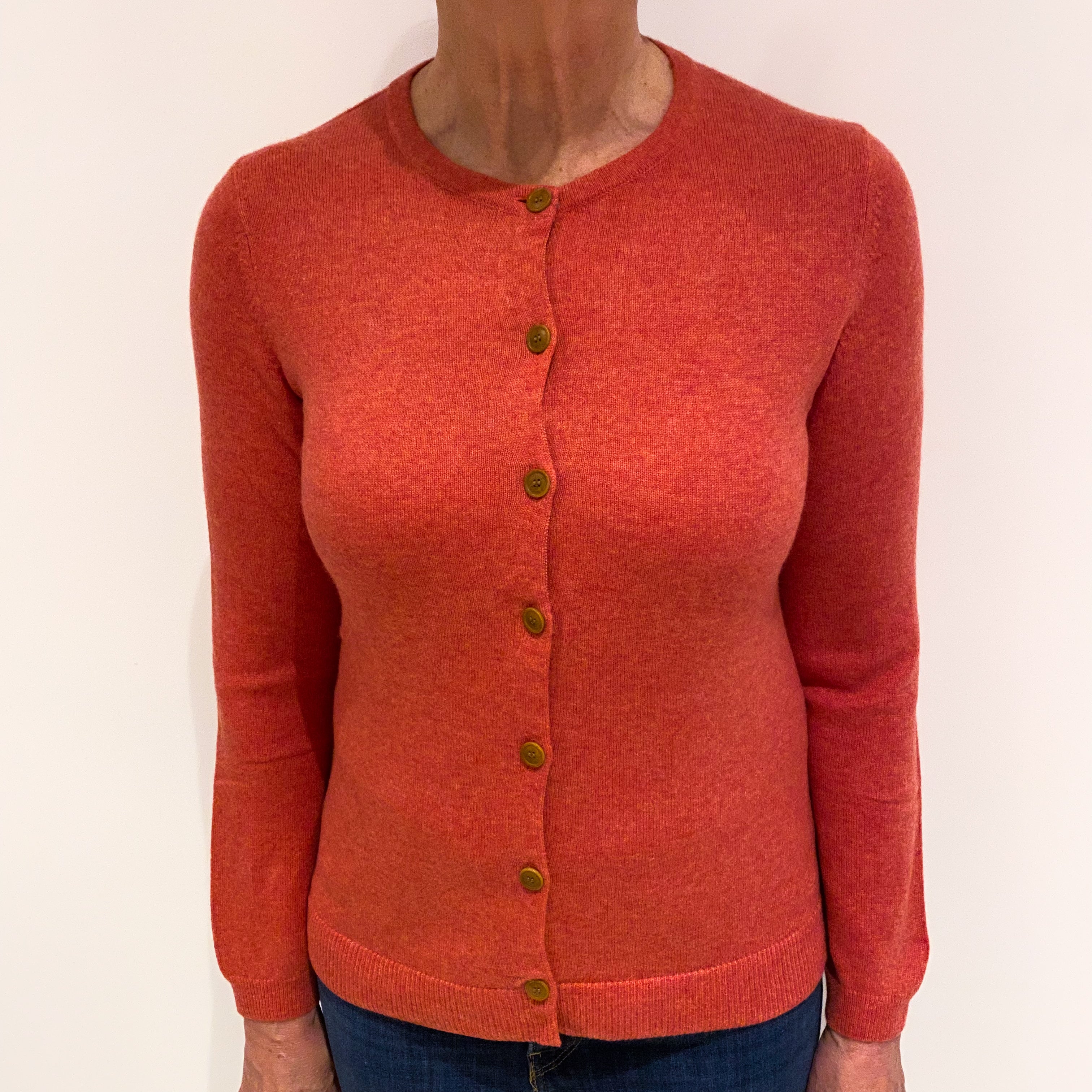 Crushed Strawberry Pink Cashmere Crew Neck Cardigan Medium