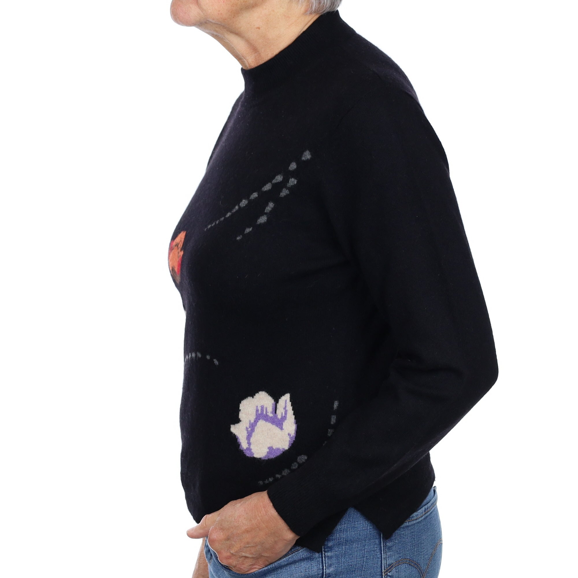 Black Floral Cashmere Turtle Neck Jumper Medium