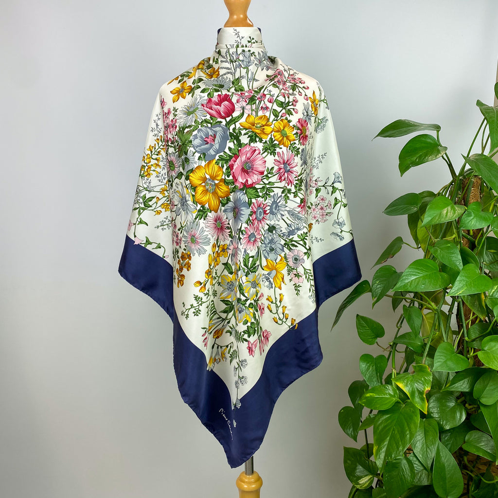 Pierre Cardin Floral and Navy Silk Scarf
