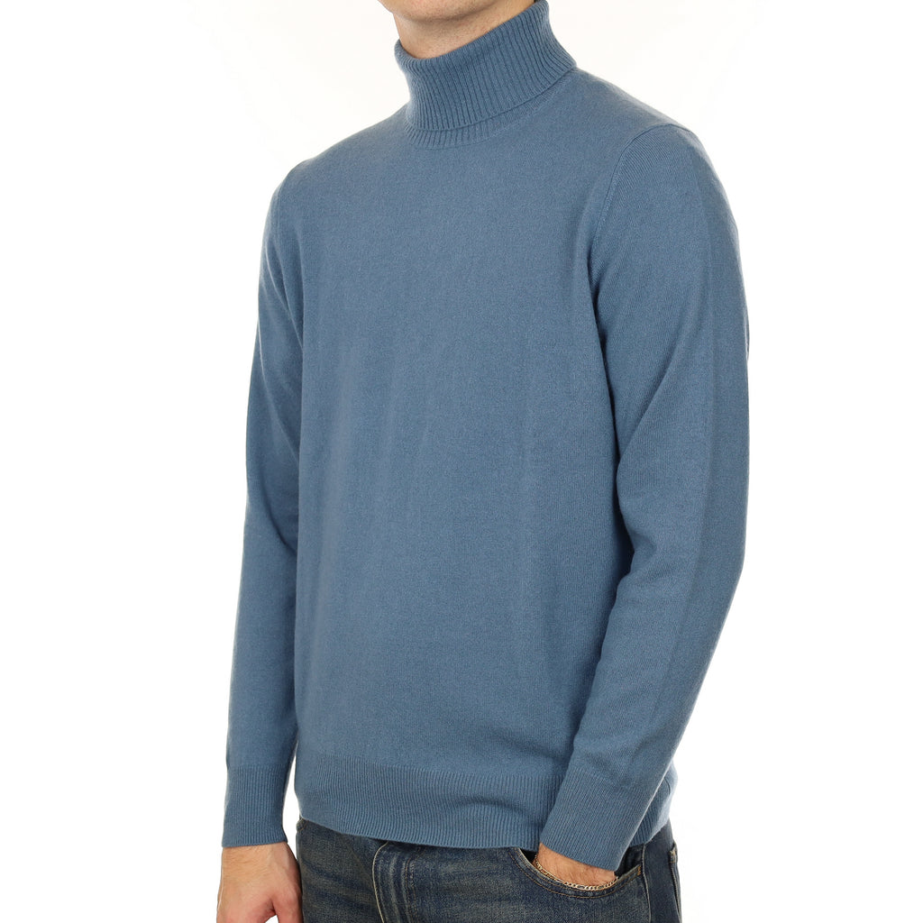Men’s Antique Blue Cashmere Polo Neck Jumper Medium
