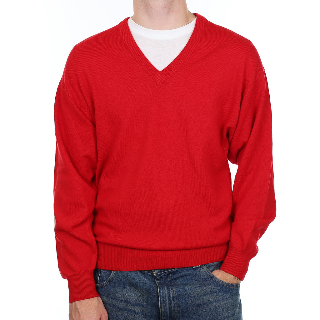 Men’s Vintage Berry Red Cashmere V Neck Jumper Medium