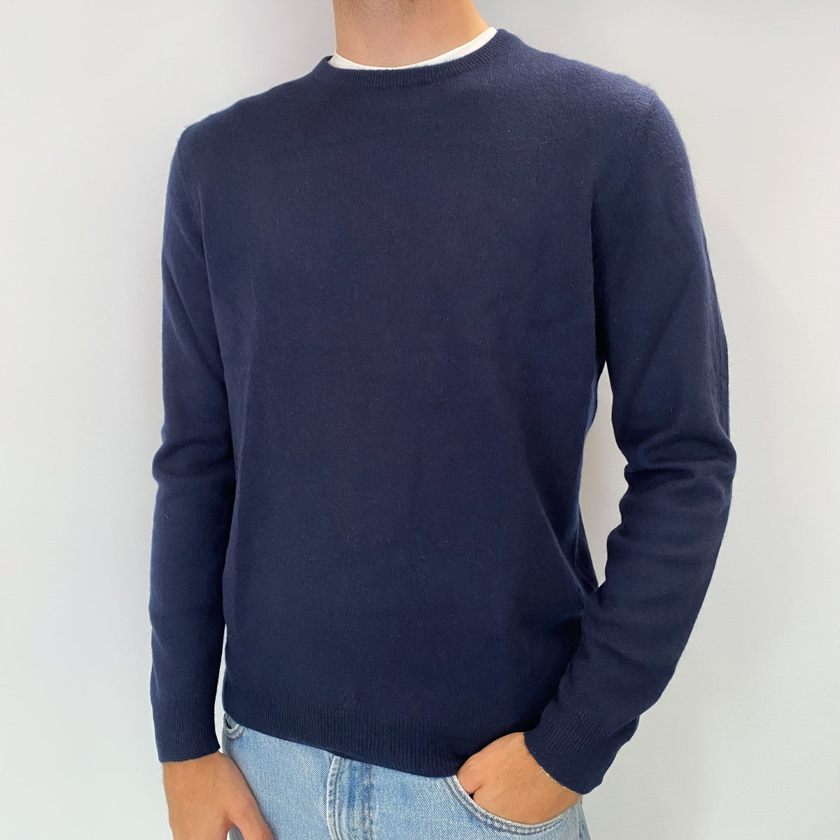 Men's Navy Cashmere Crew Neck Jumper Large