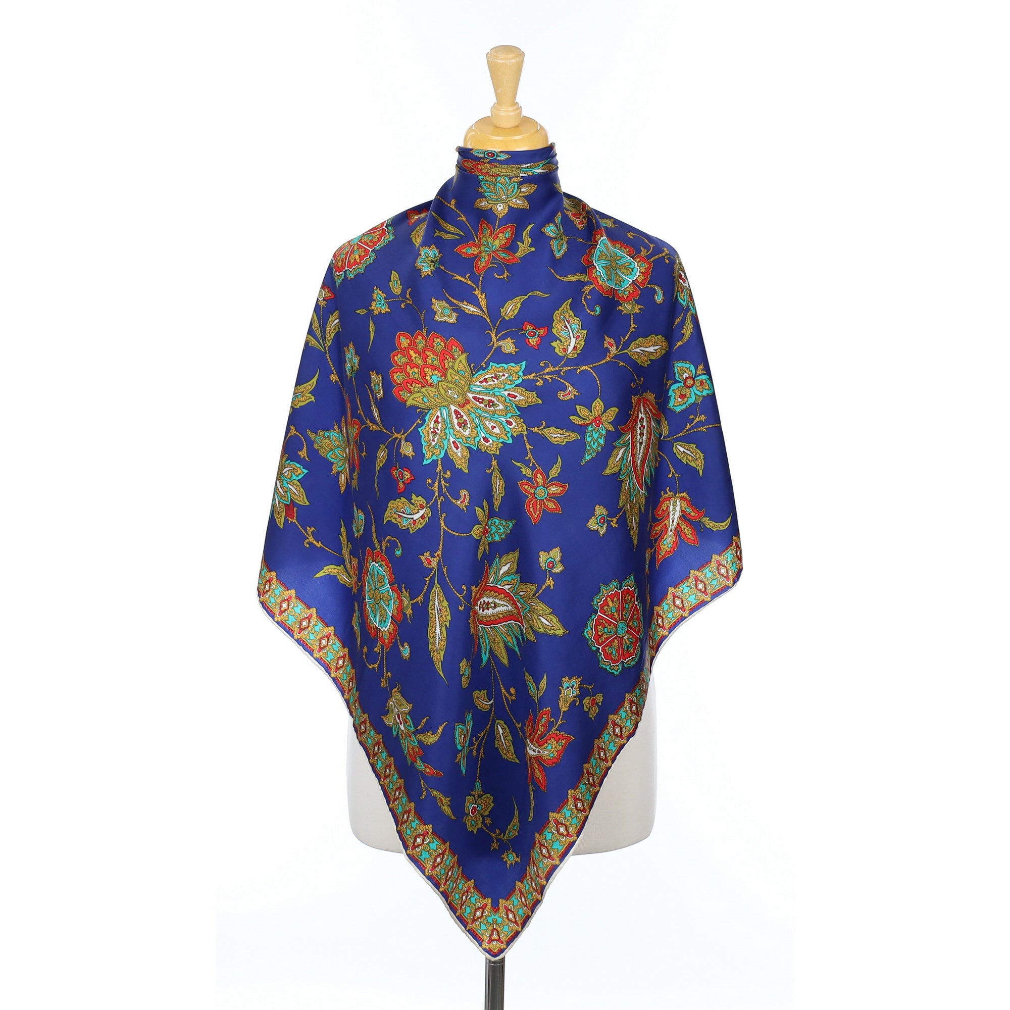 Blue Paisley Patterned Vintage Silk Scarf