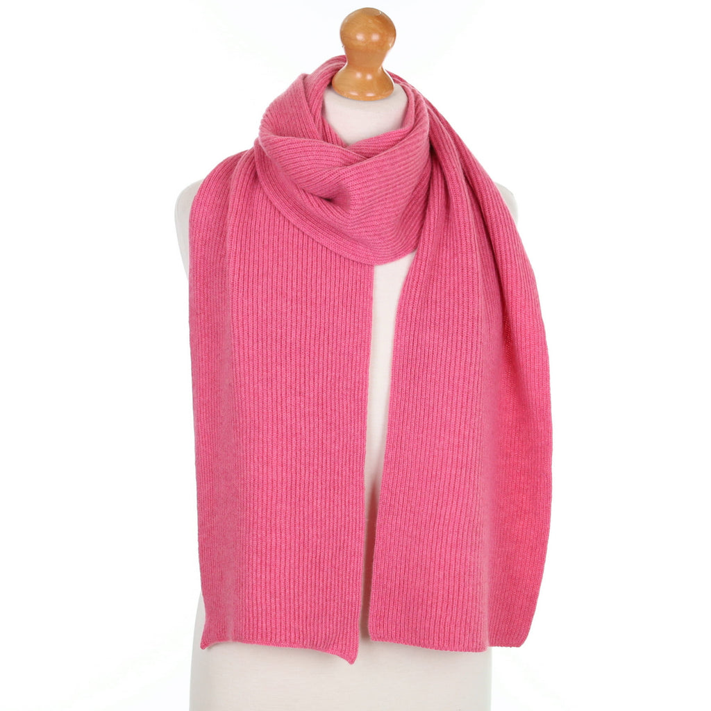 Brand New Scottish Loganberry Pink Rib Cashmere Scarf