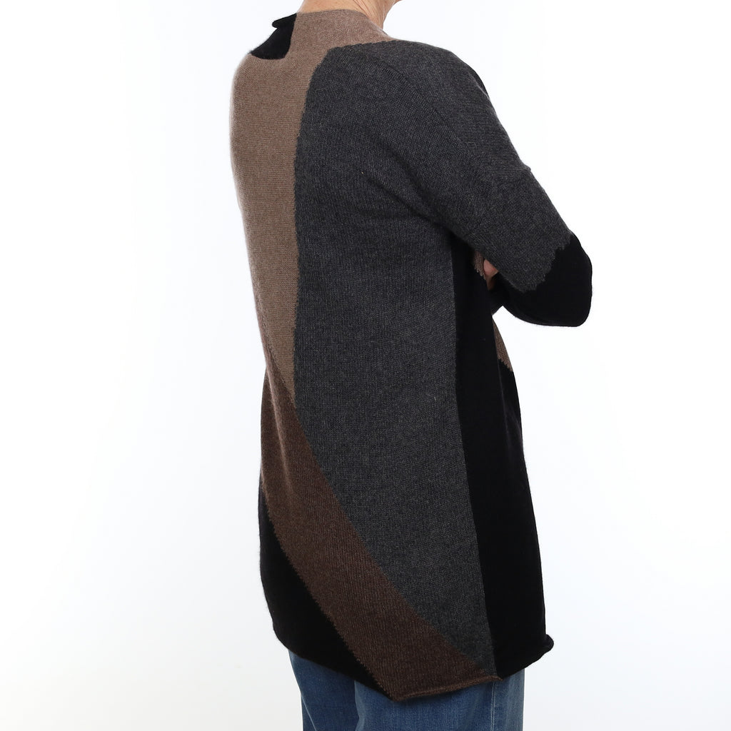 Mocha Colour Block Cashmere Edge to Edge Cardigan Small