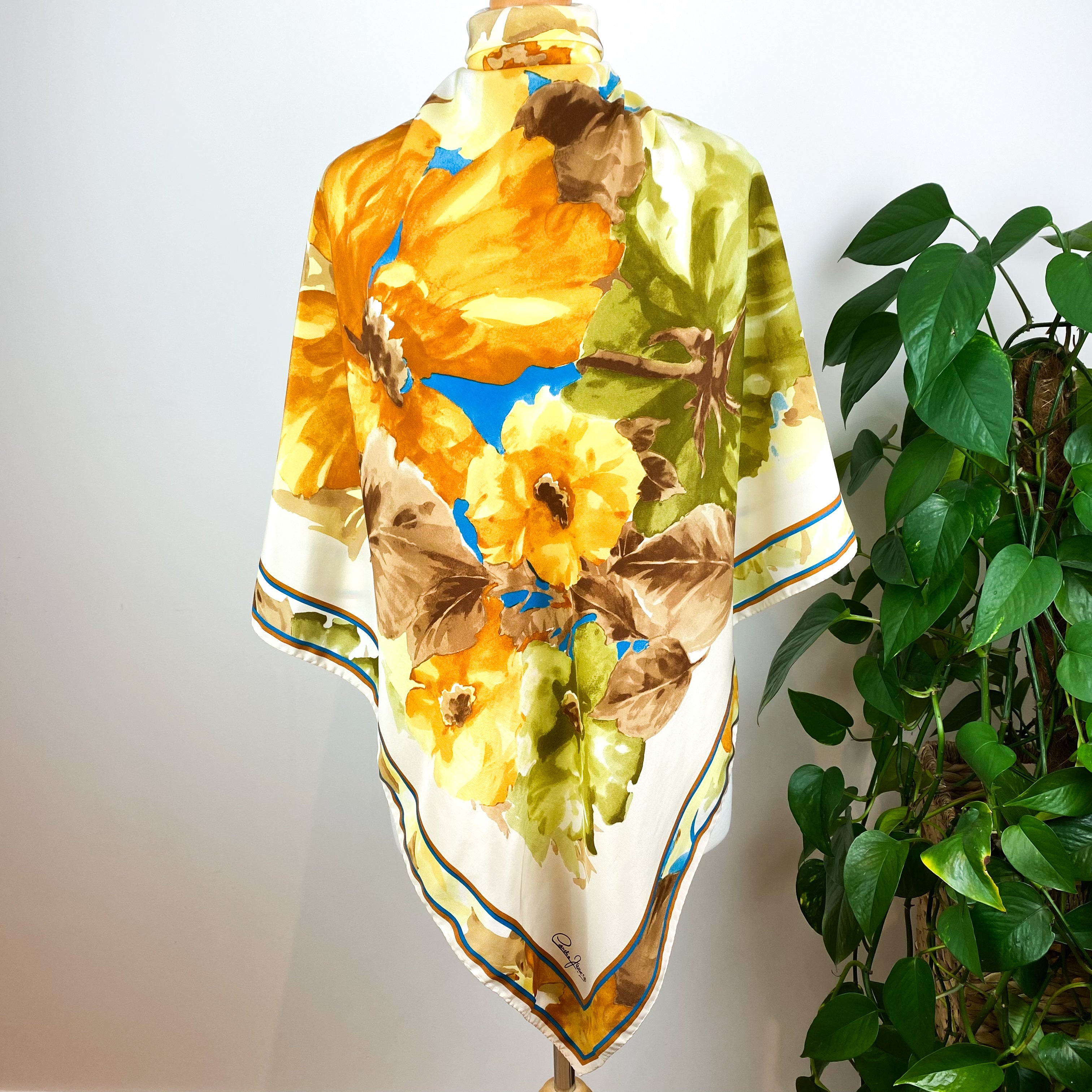 Large Cornelia James Floral Vintage Silk Scarf