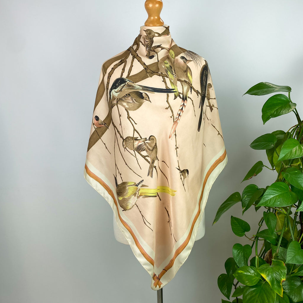 1960s French Birds Vintage Silk Scarf