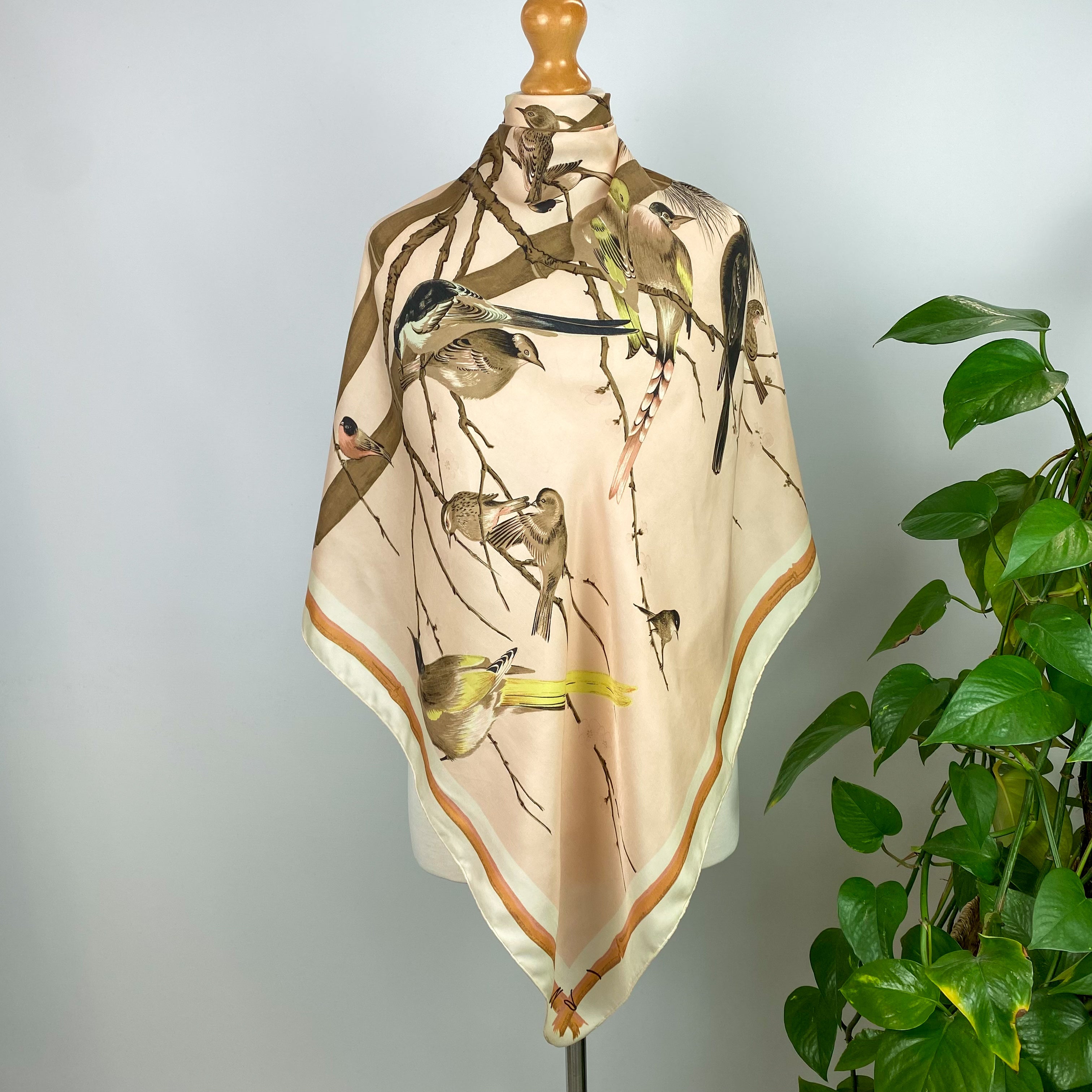 1960s French Birds Vintage Silk Scarf