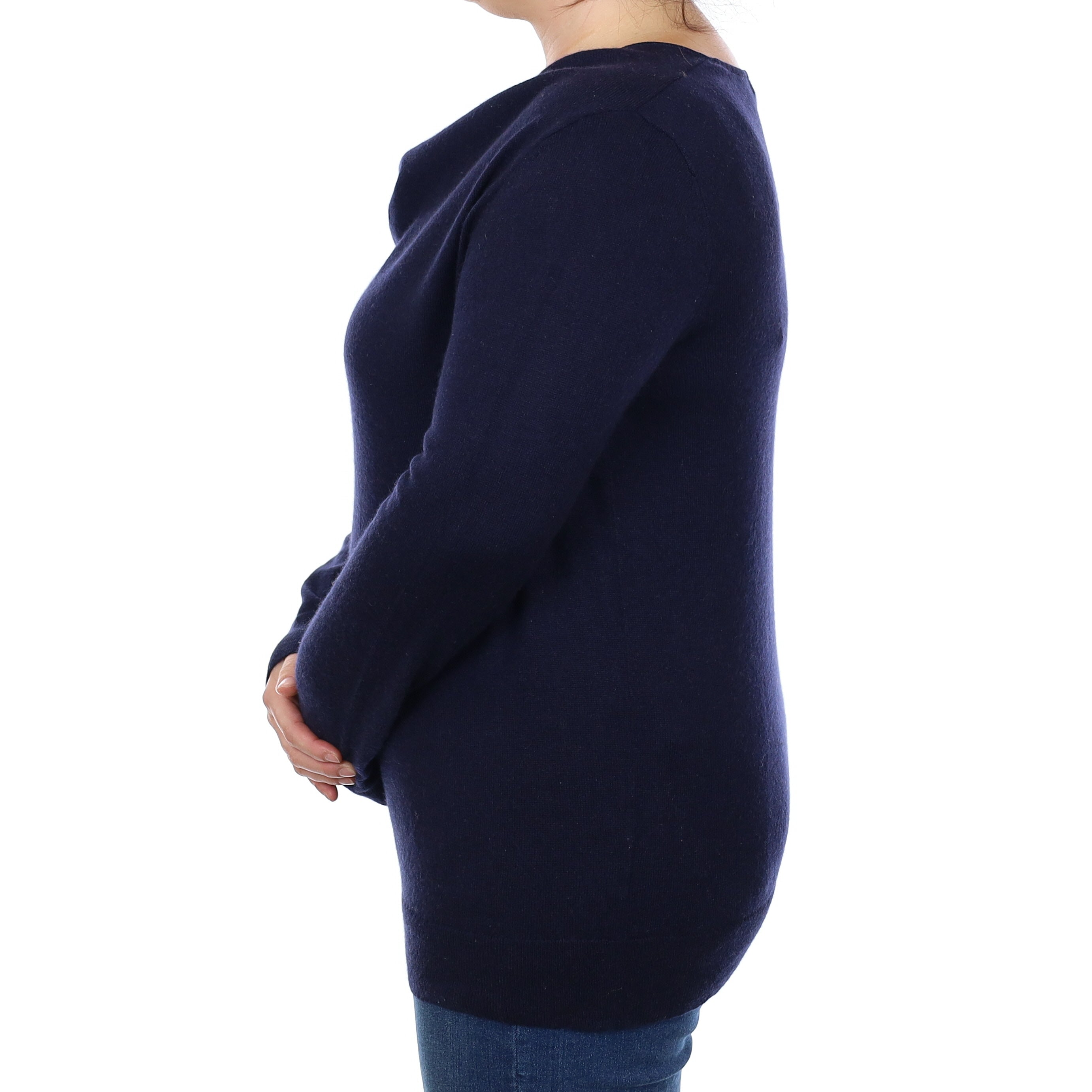 Navy Blue Cashmere Drape Neck Tunic Jumper Large