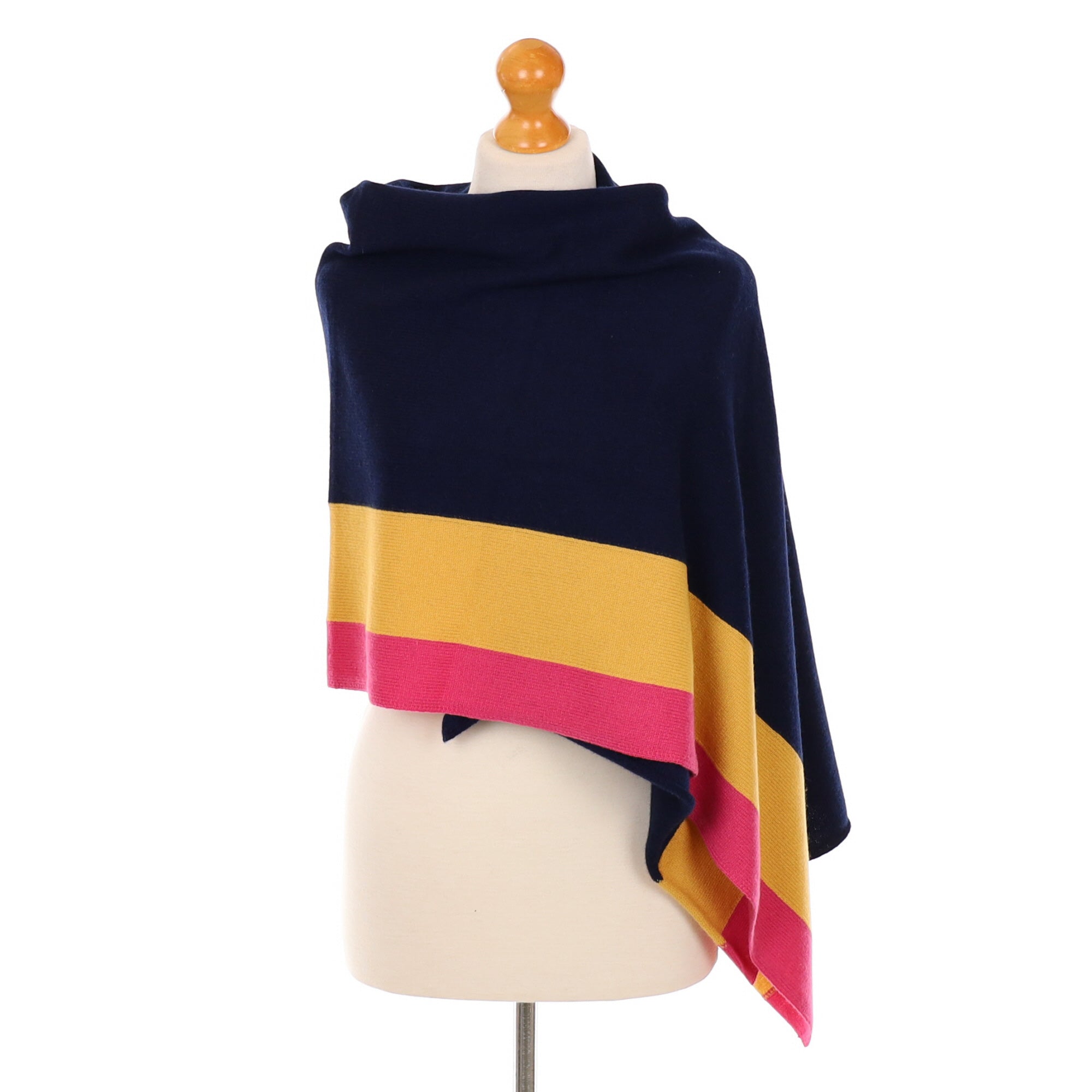 New Navy Mustard and Pink Cashmere Woven Wrap