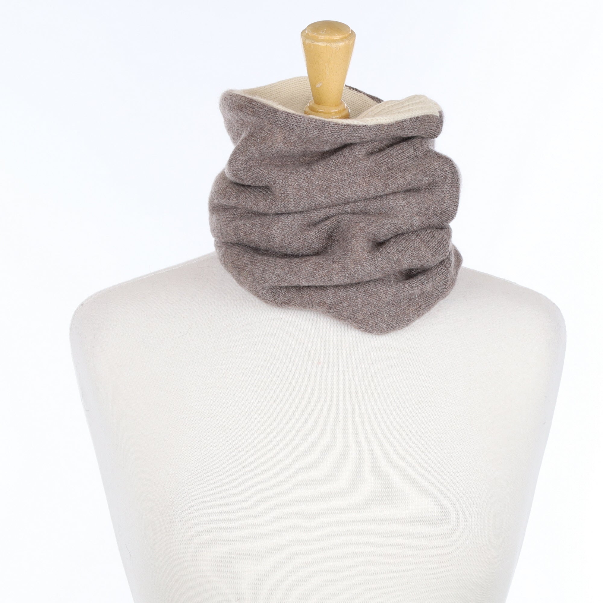 Men’s Mink Brown and Textured Cream Luxury Double Layered Snood