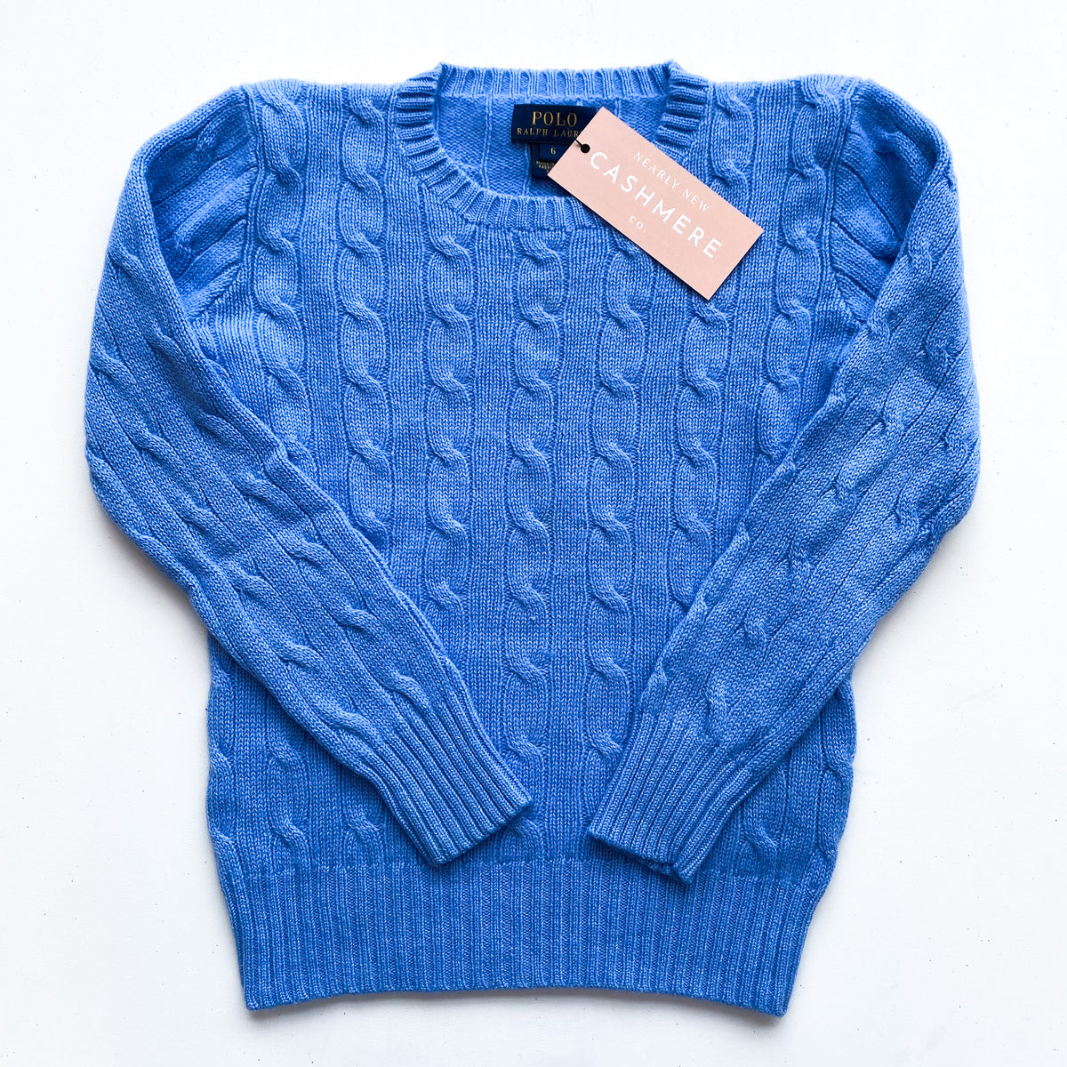 Children’s Ralph Lauren Cornflower Blue Cable Knit Cashmere Crew Neck Jumper Age 6