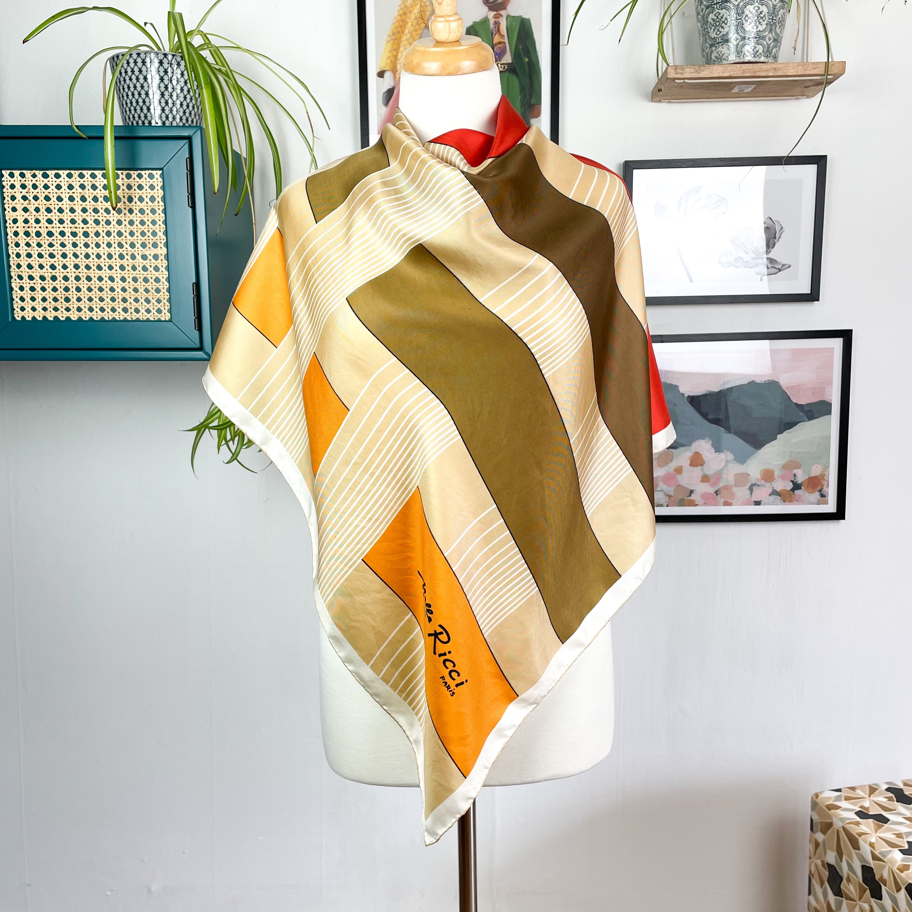 1970s Nina Ricci Geometric Vintage Silk Scarf