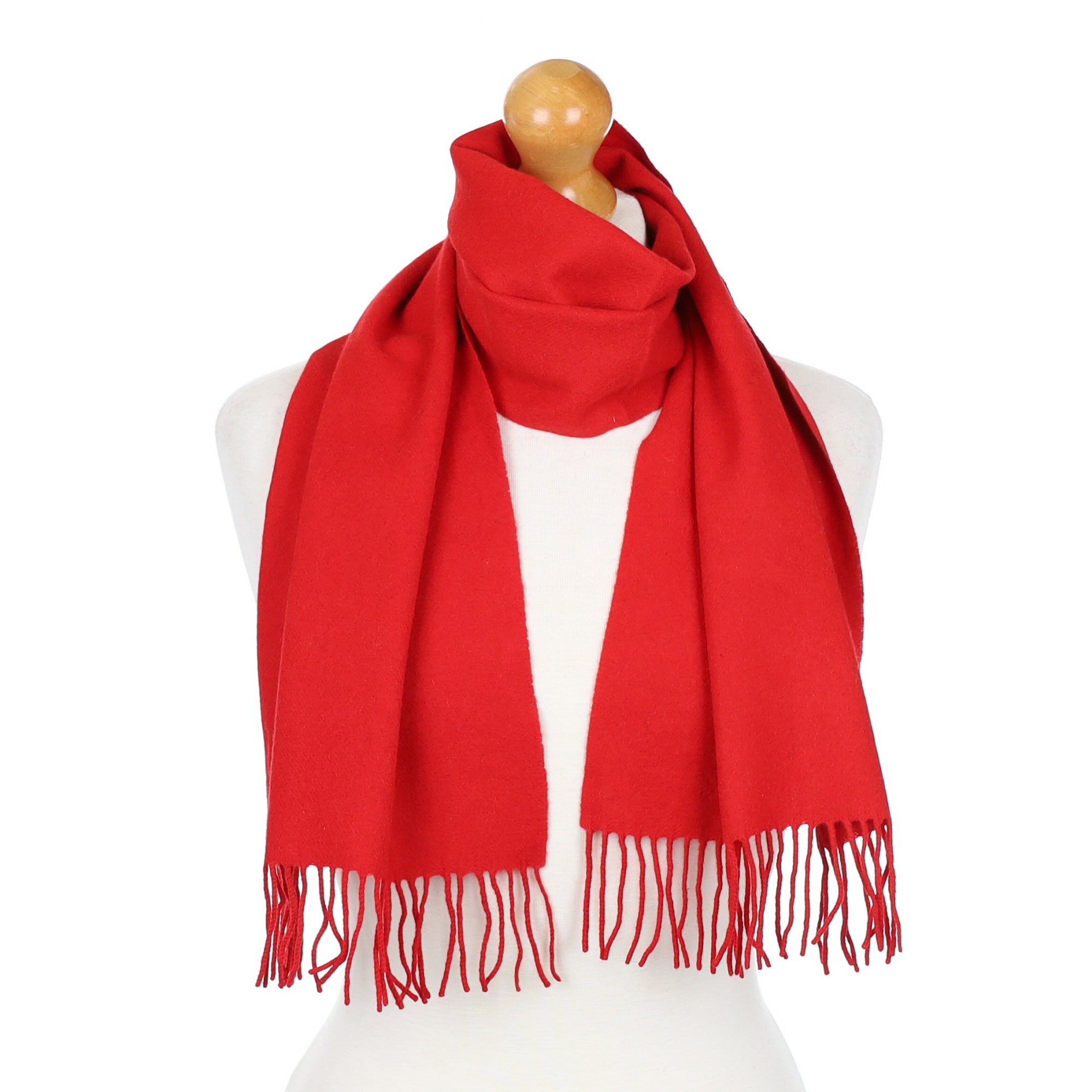 Scarlet Red Fringed Cashmere Woven Scarf