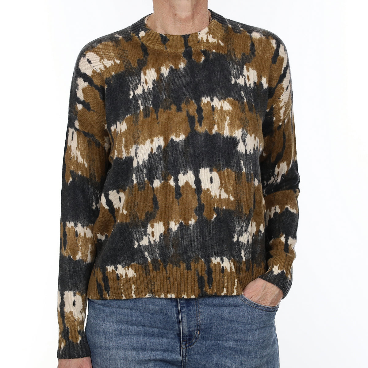 Brown Tie Dye Effect Cashmere Crew Neck Jumper Small