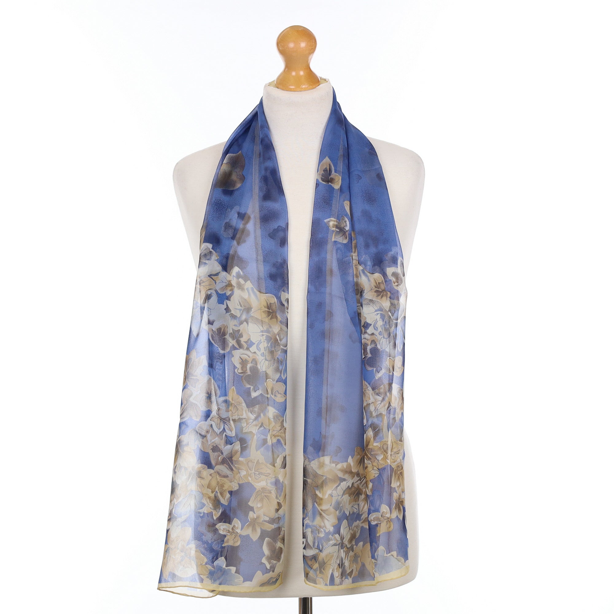 Brand New Jammers & Leufgen Blue Foliate Silk Scarf
