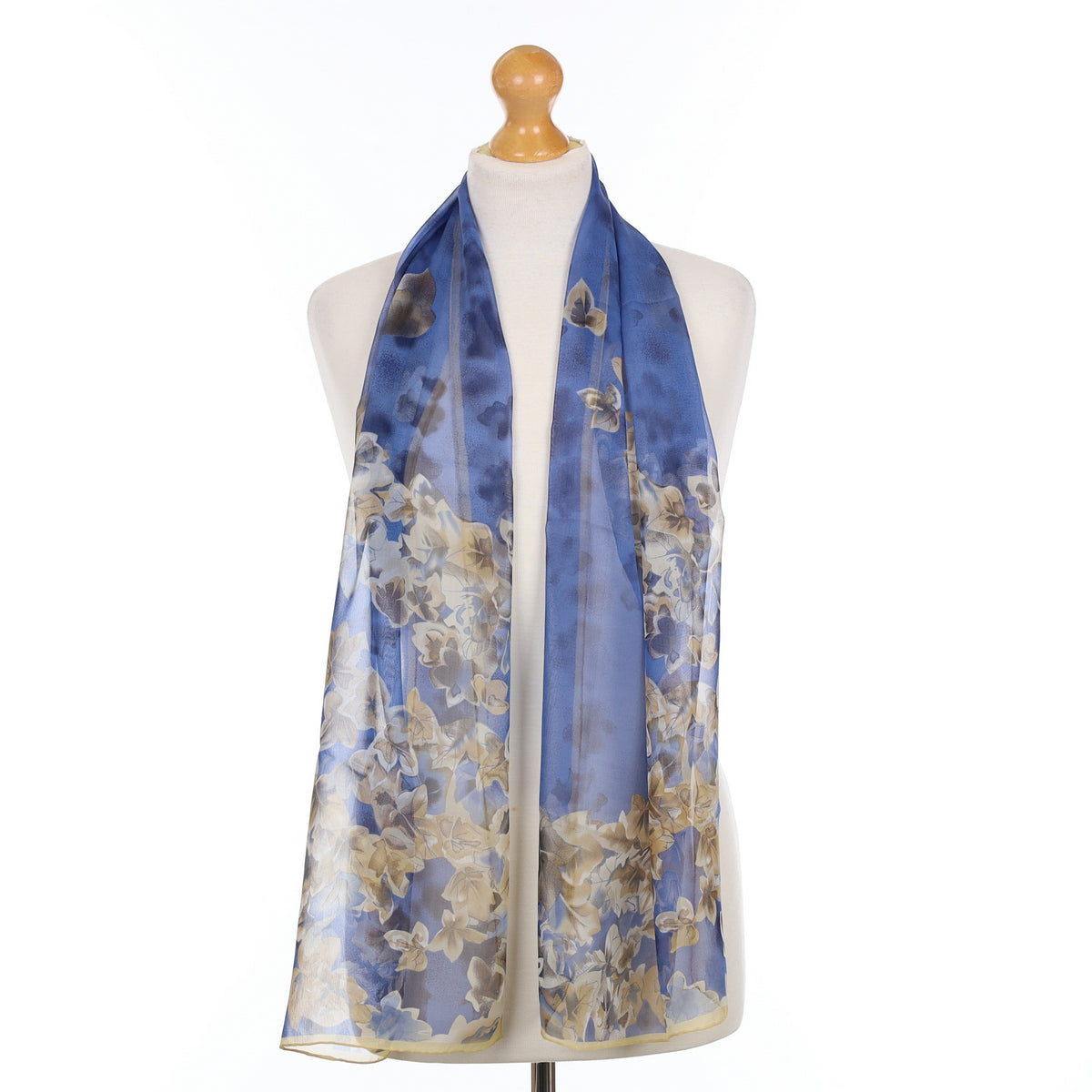 Brand New Jammers & Leufgen Blue Foliate Silk Scarf