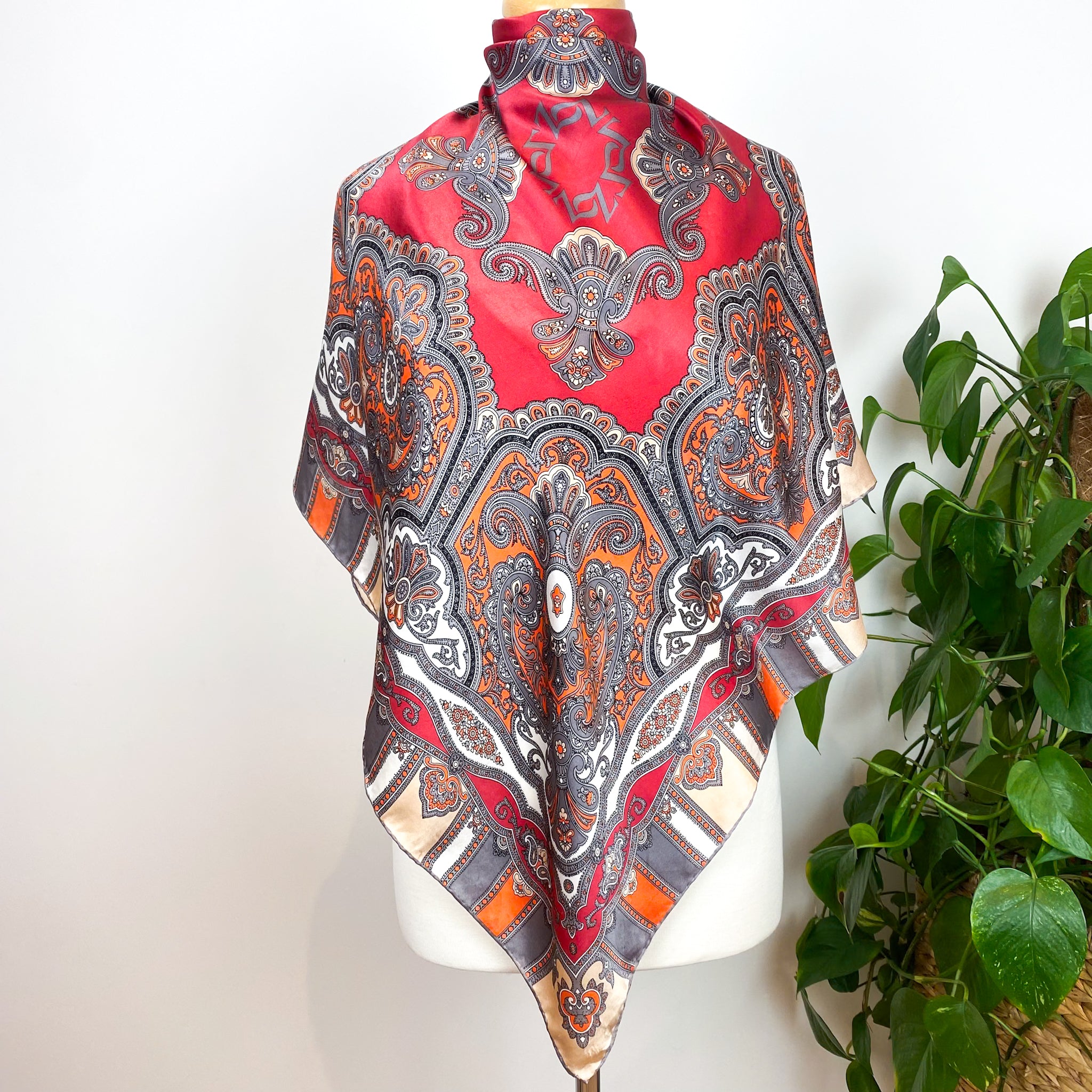 Striking Paisley Satin Silk Scarf