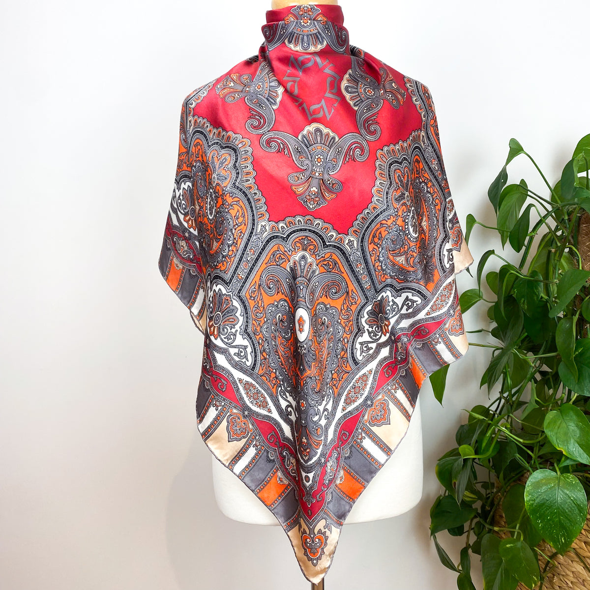 Striking Paisley Satin Silk Scarf