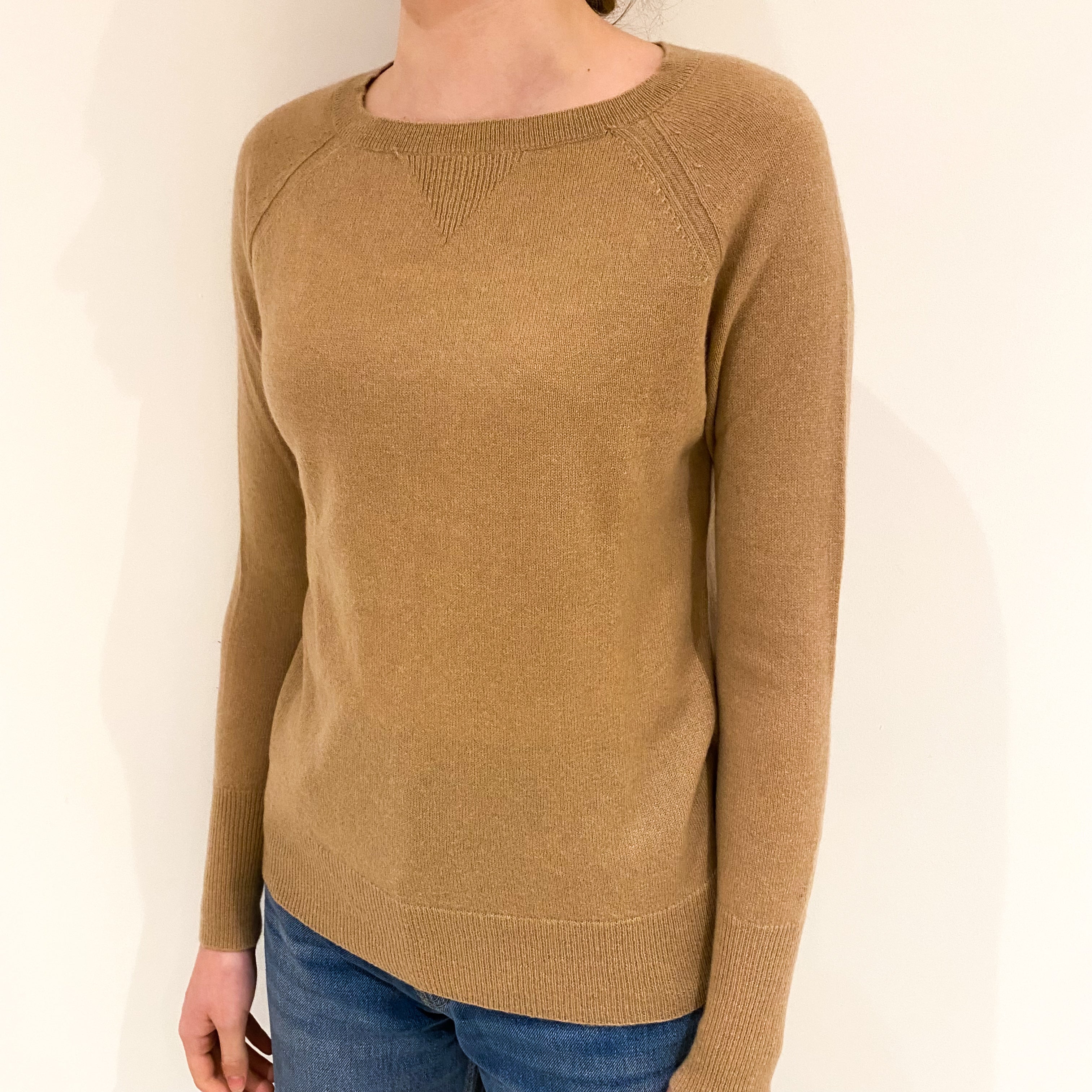 Camel Brown Cashmere Crew Neck Jumper Extra Small