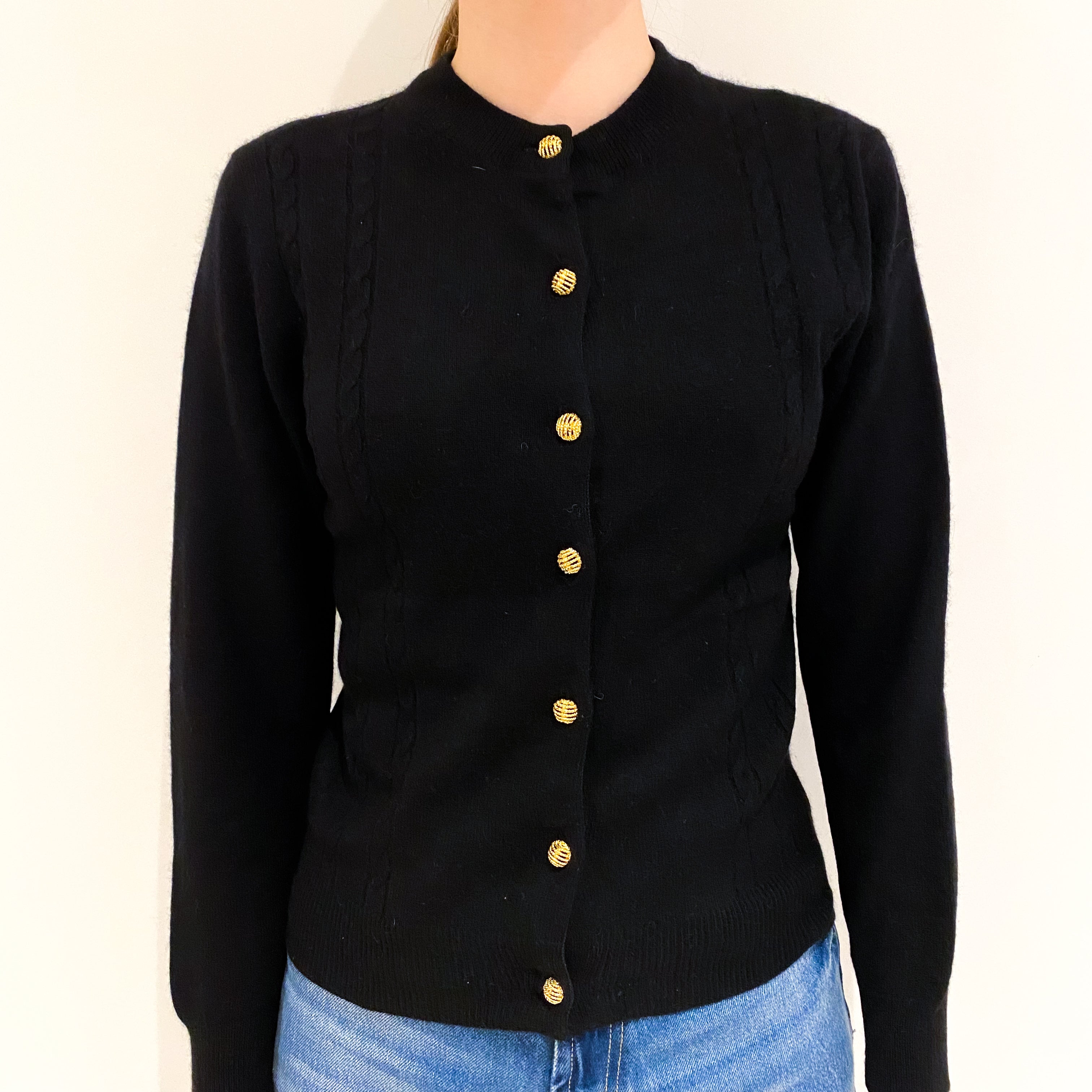 Black Cashmere Crew Neck Cardigan Extra Small