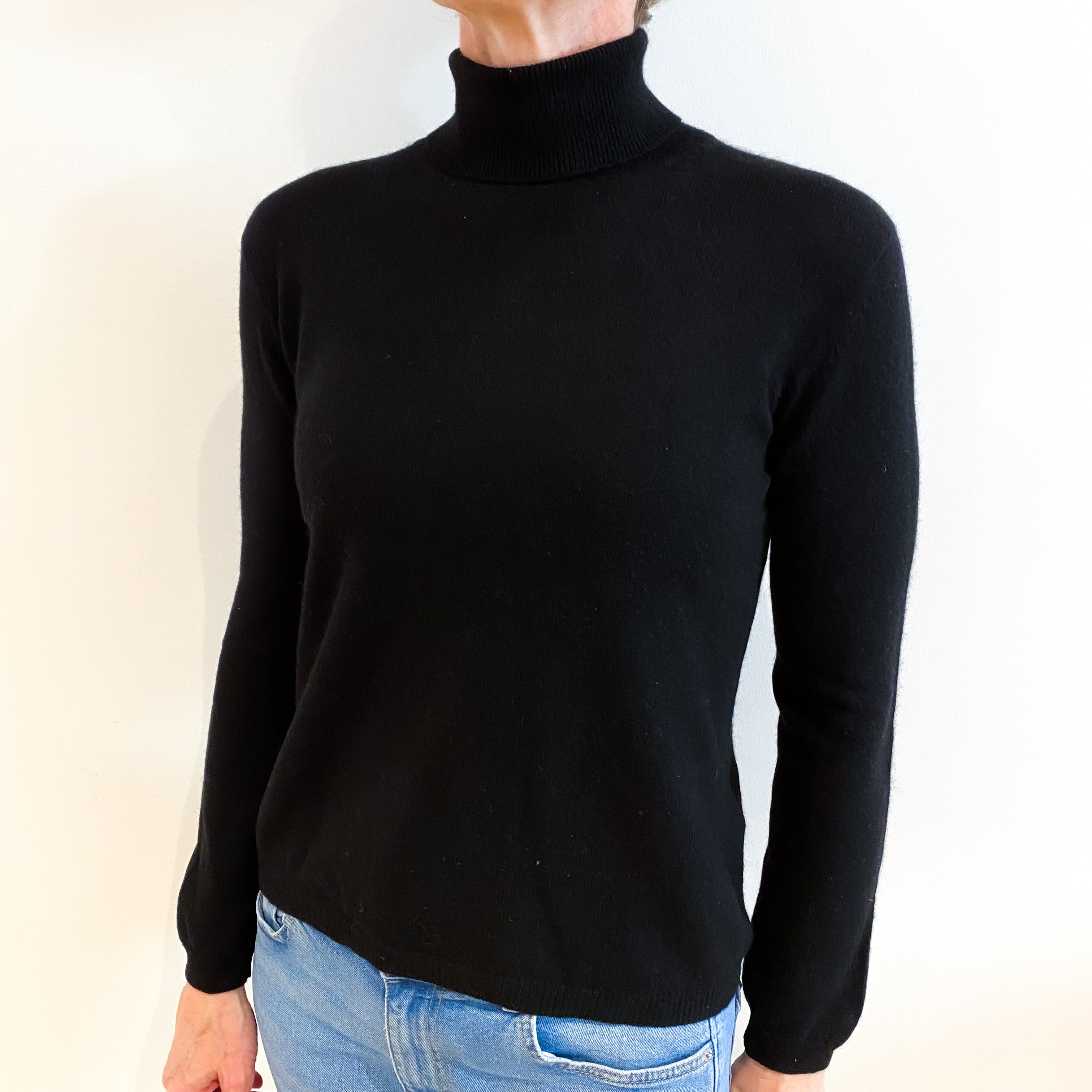 Black Cashmere Polo Neck Jumper Small