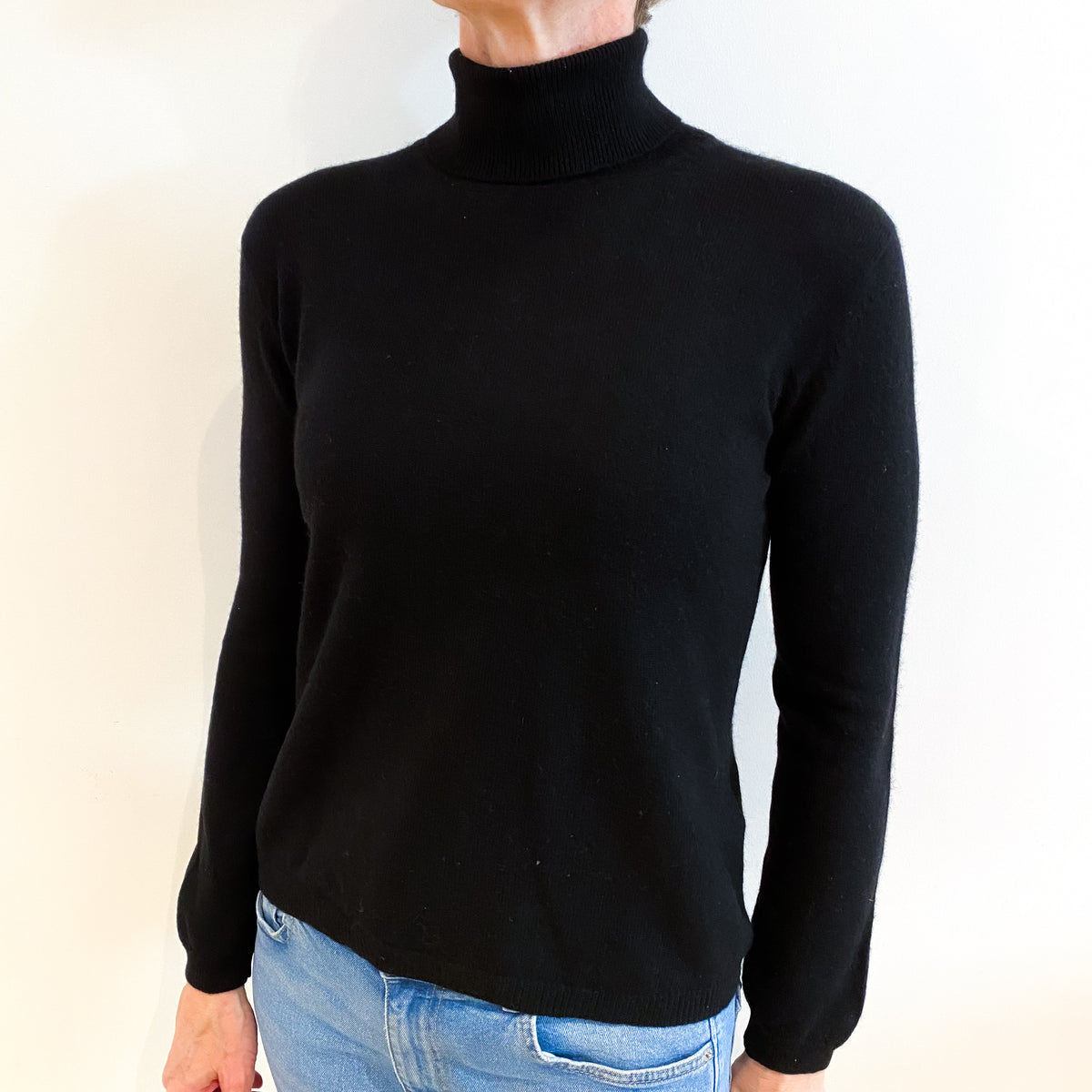 Black Cashmere Polo Neck Jumper Small