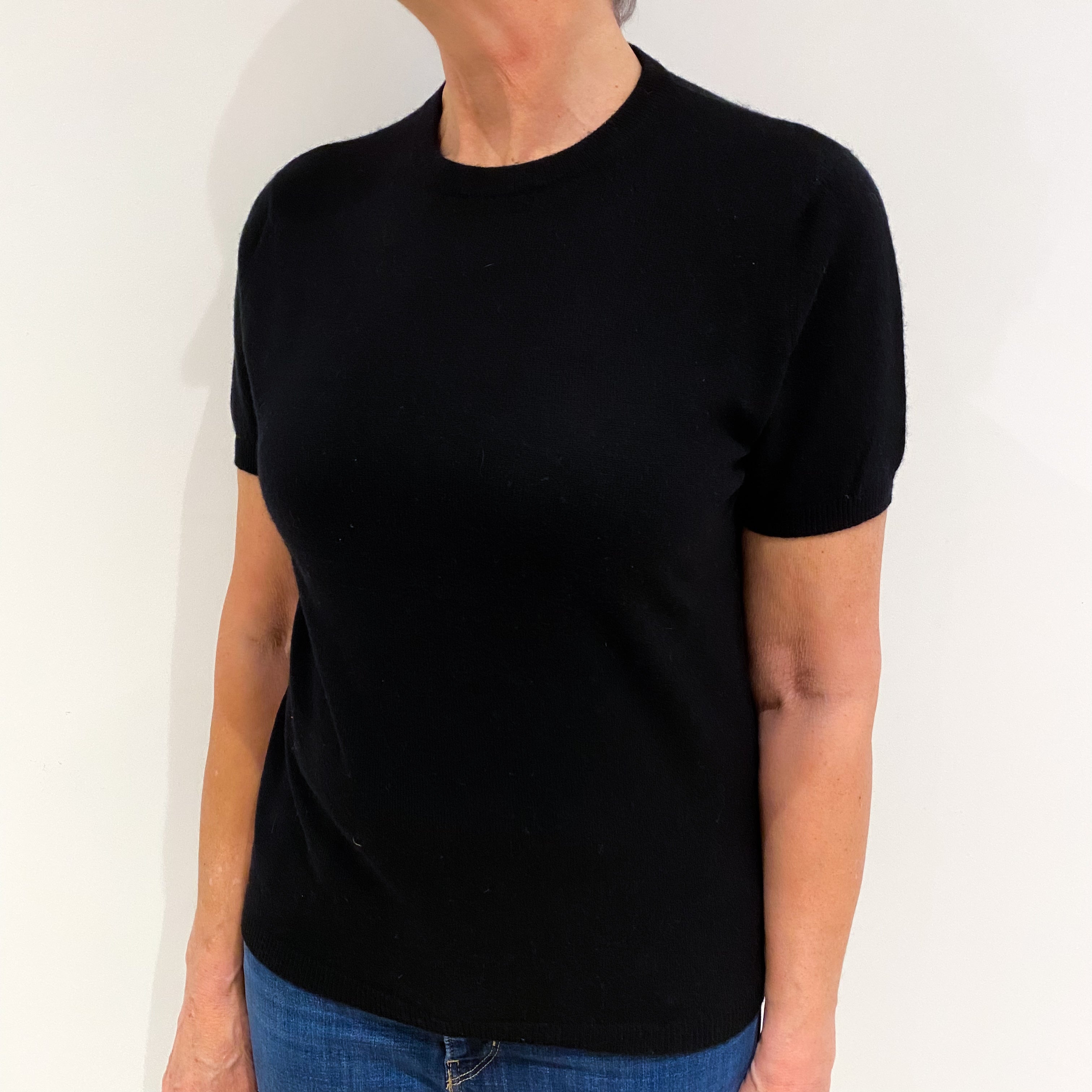 Black Cashmere Polo Neck Short Sleeved Jumper Medium