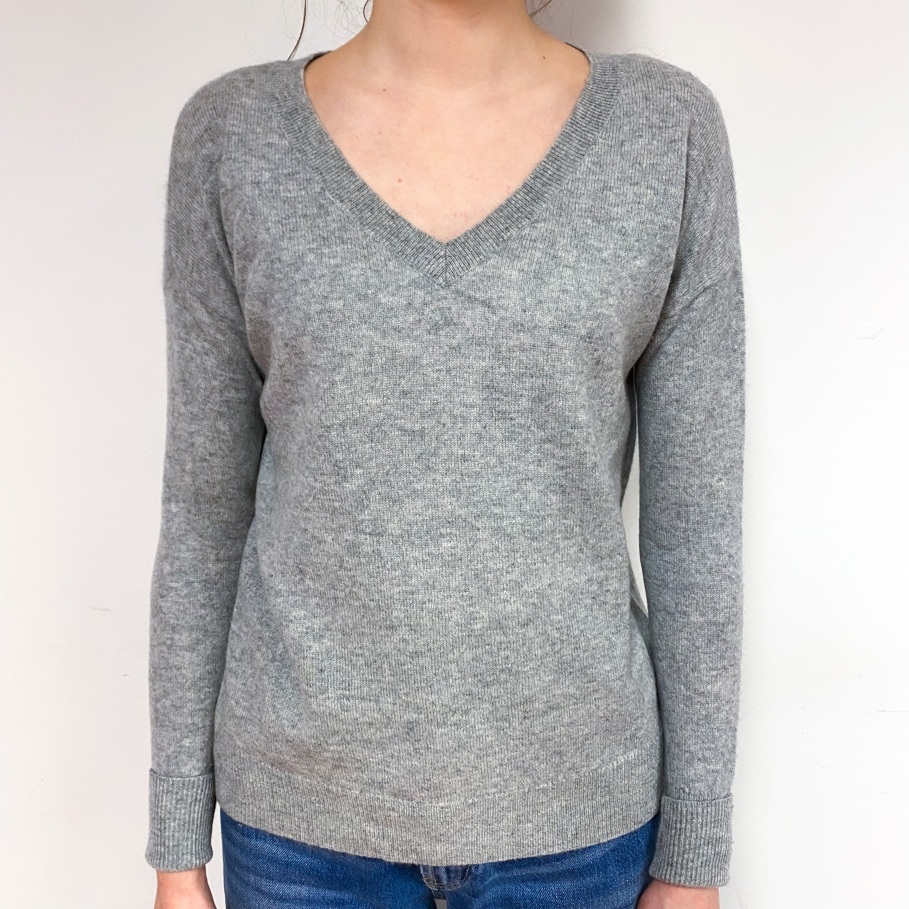 Smoke Grey Cashmere V-Neck Jumper Extra Small