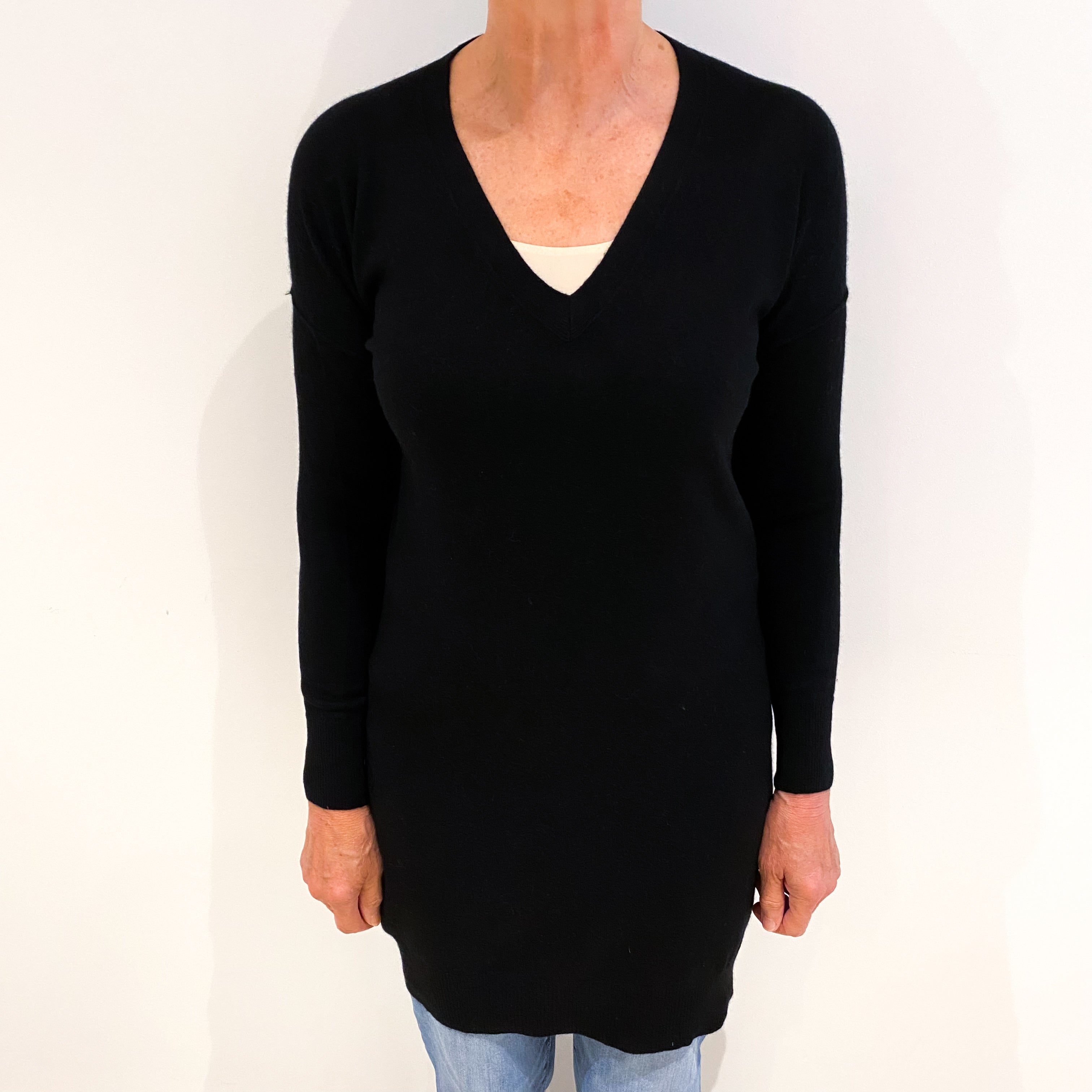 Black Cashmere V Neck Dress Medium