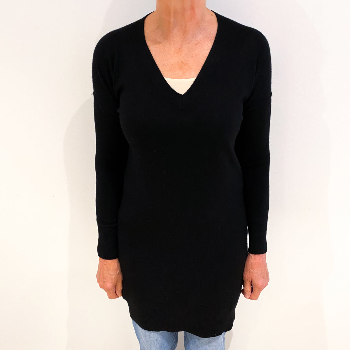 Black Cashmere V Neck Dress Medium