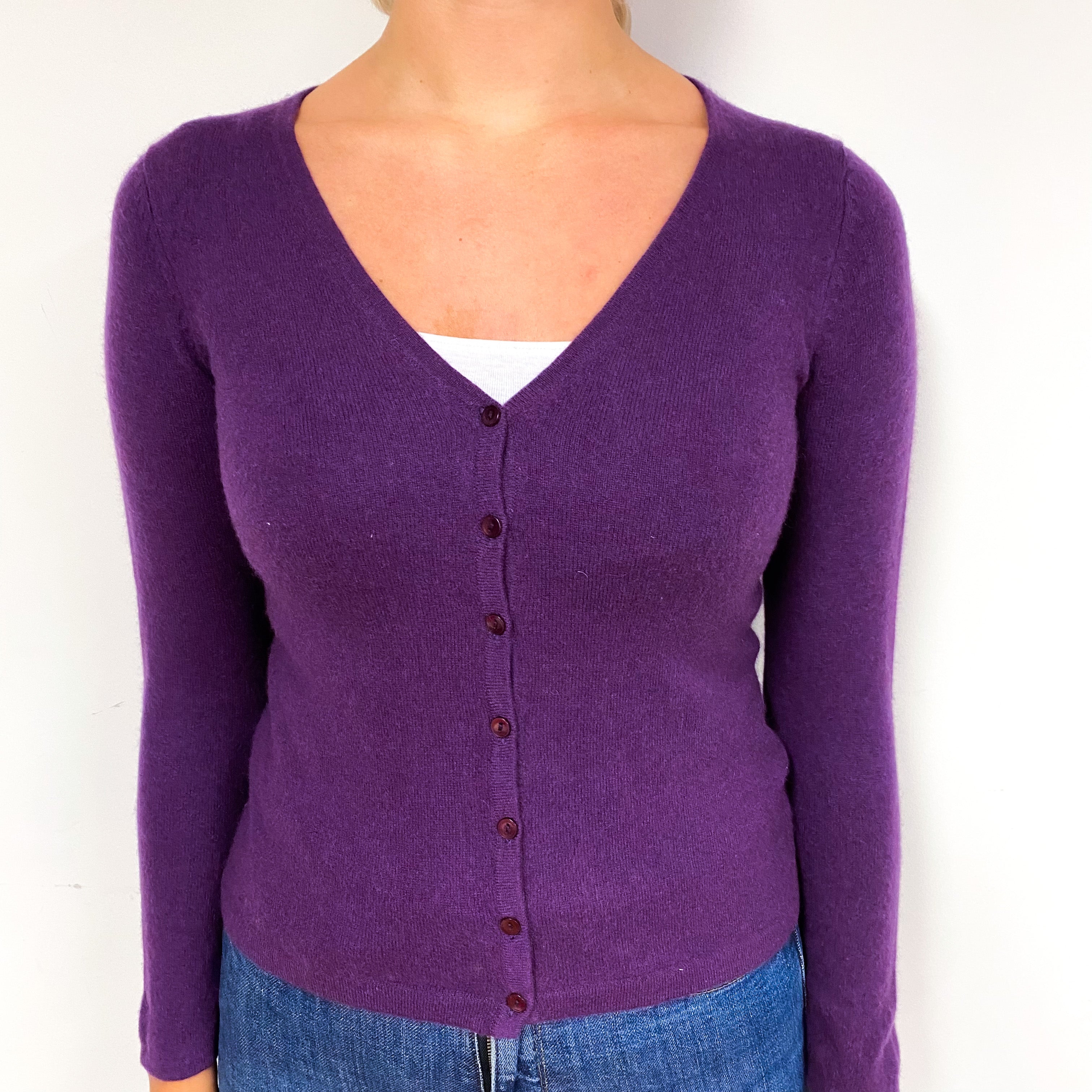 Pansy Purple Cashmere V-Neck Cardigan Small/Petite