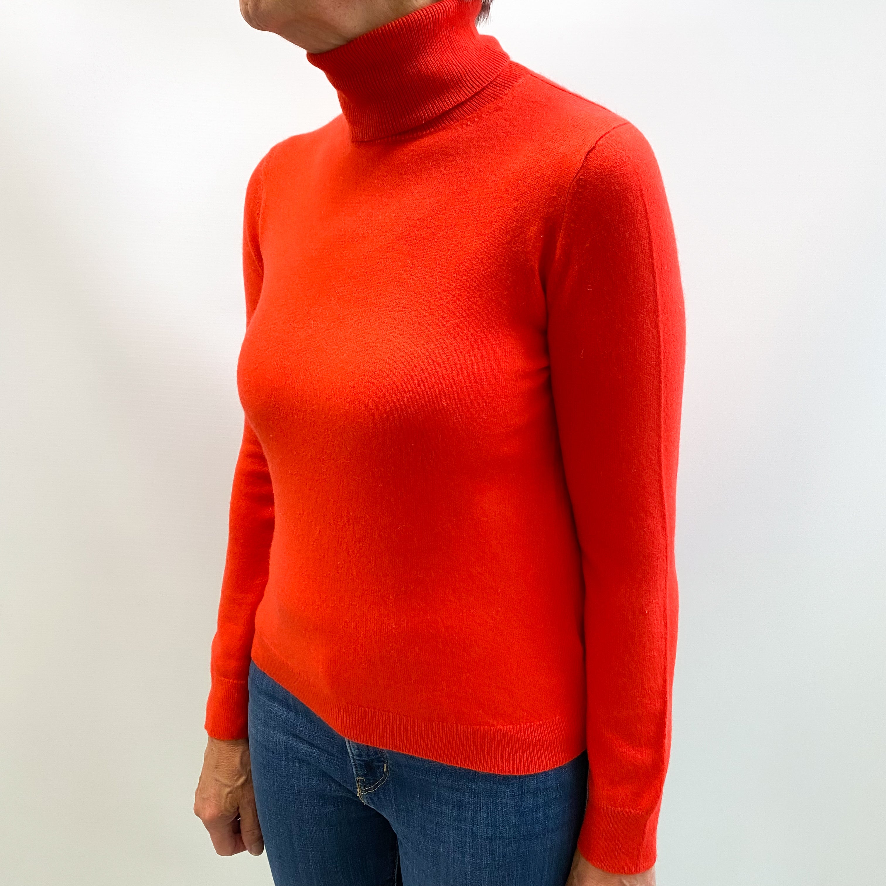 Vermillion Orange Cashmere Polo Neck Jumper Medium