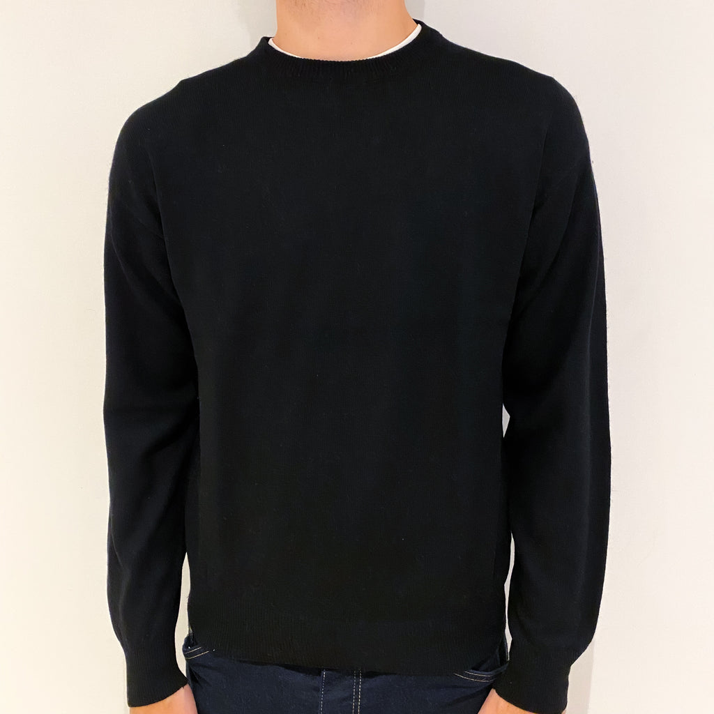Men's Black Cashmere Crew Neck Jumper Medium
