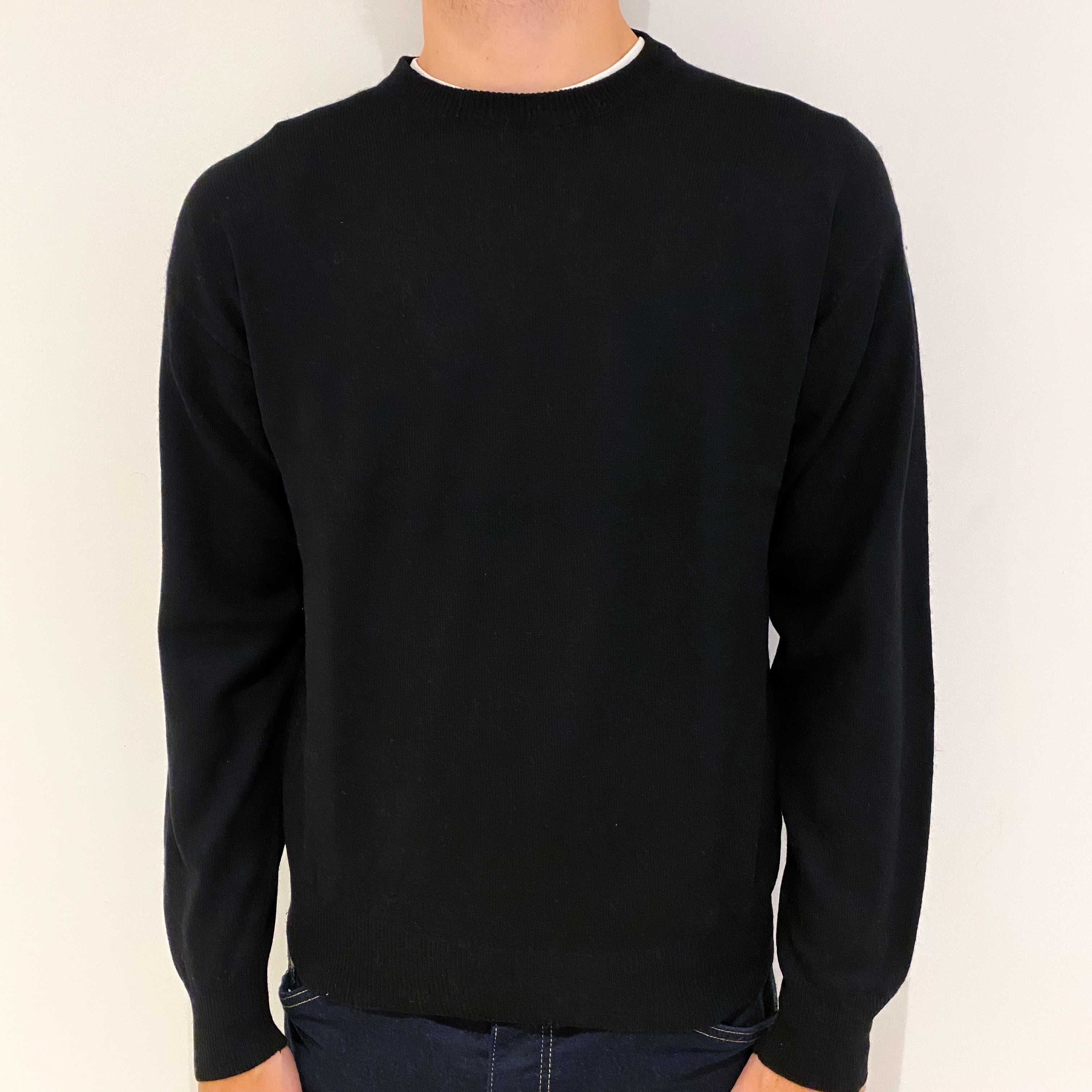 Men's Black Cashmere Crew Neck Jumper Medium