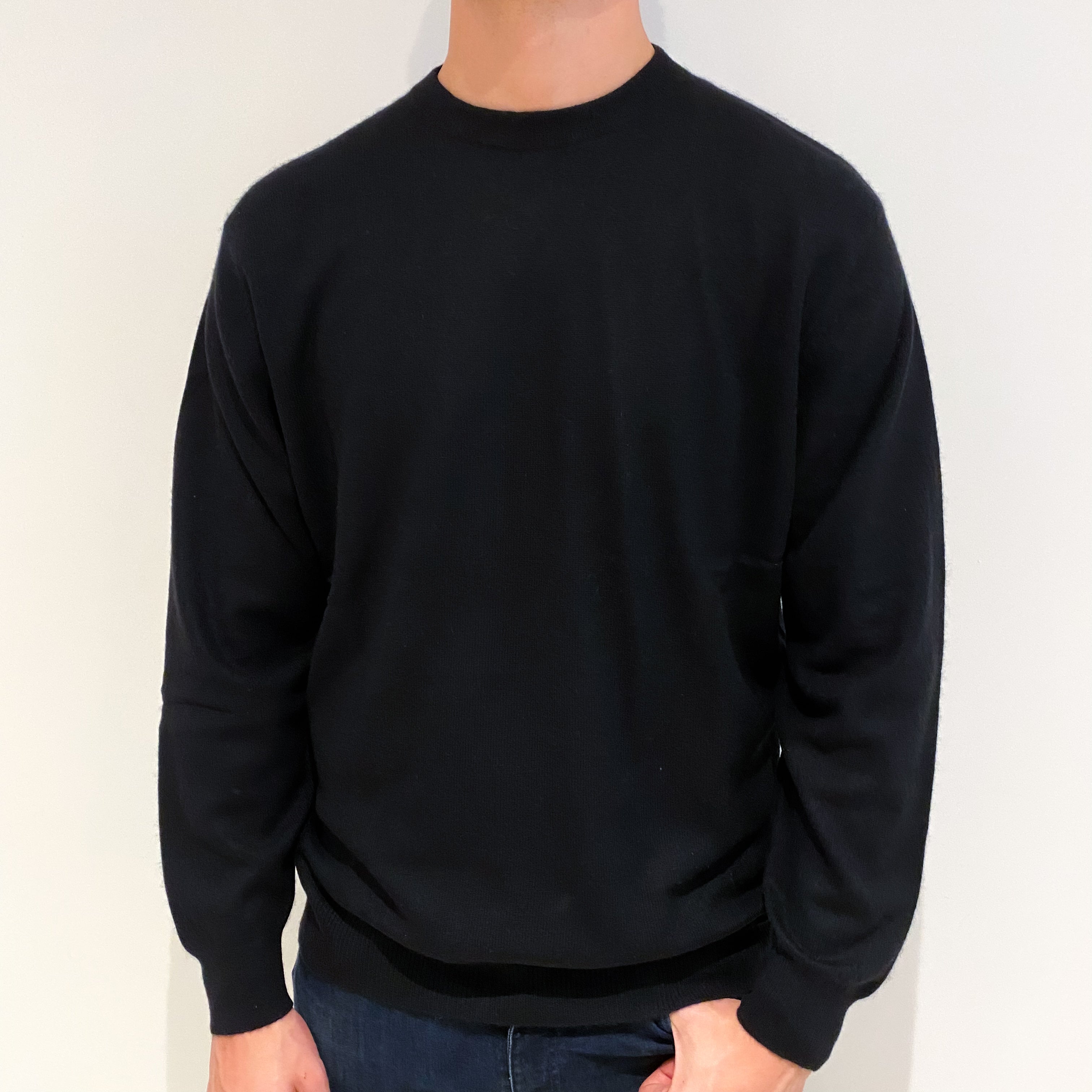 Men's Black Cashmere Crew Neck Jumper Extra Large
