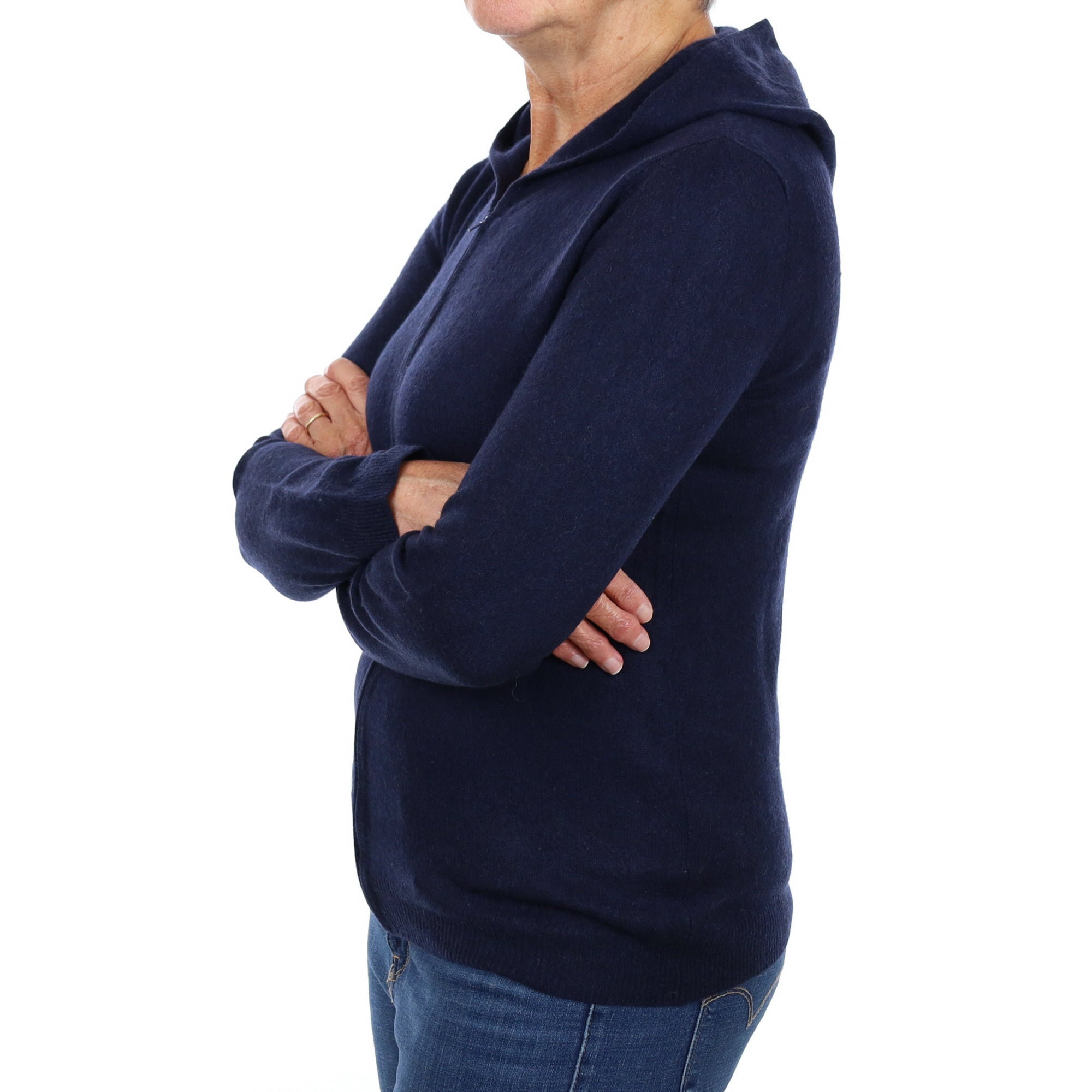 Navy Blue Cashmere Zip Up Hoodie Medium