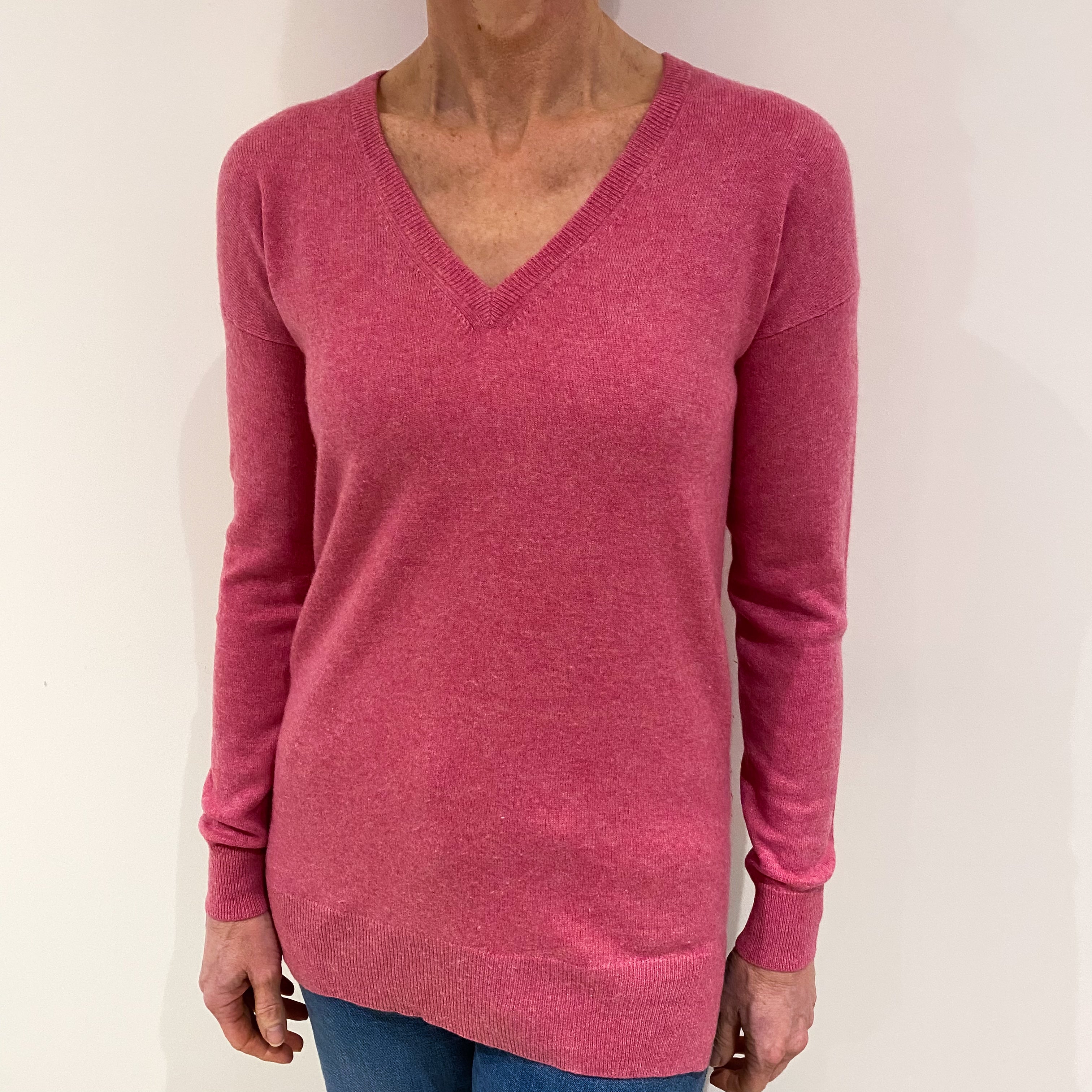Rose Pink Cashmere V Neck Jumper Small