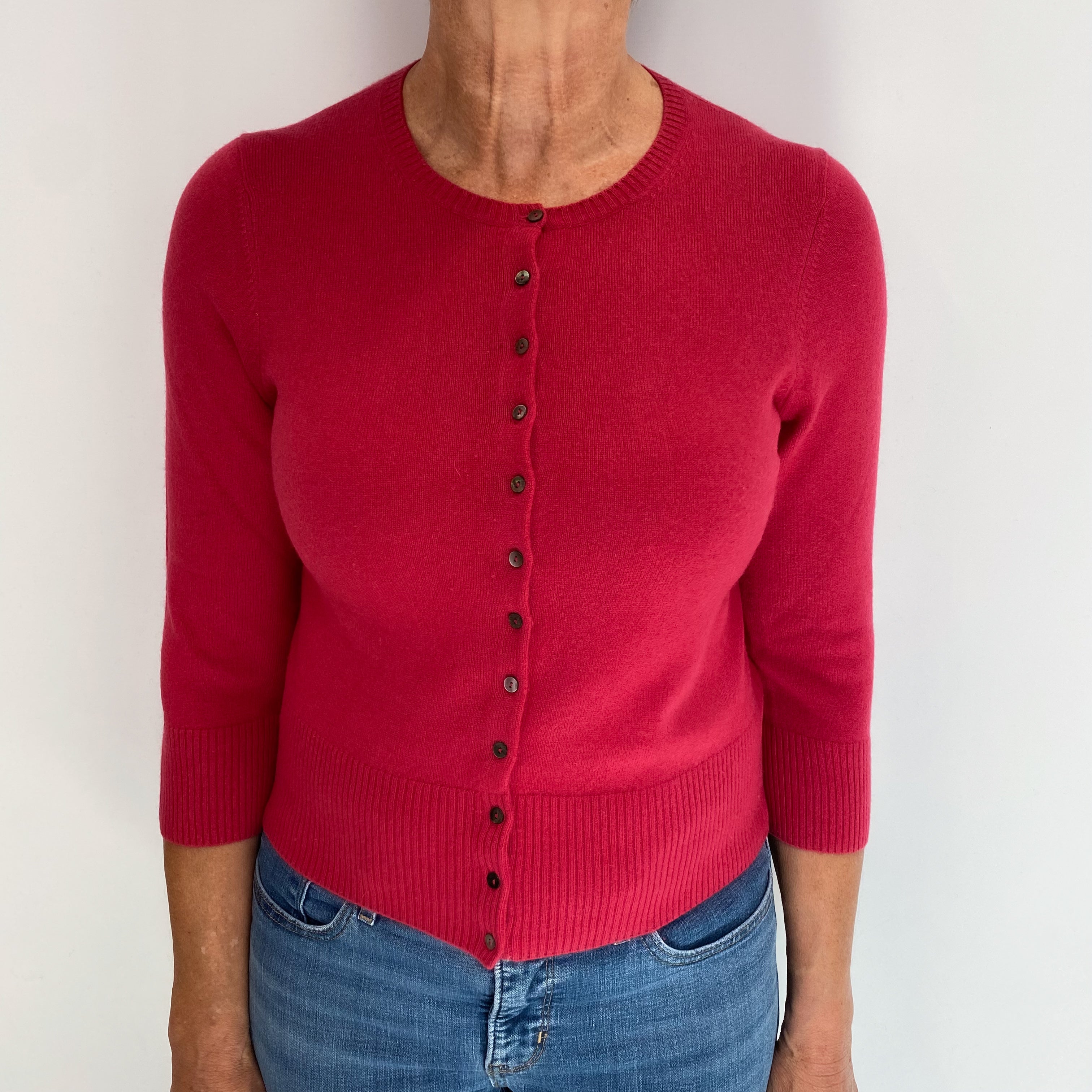 Ruby Red Cashmere Crew Neck Cardigan Medium