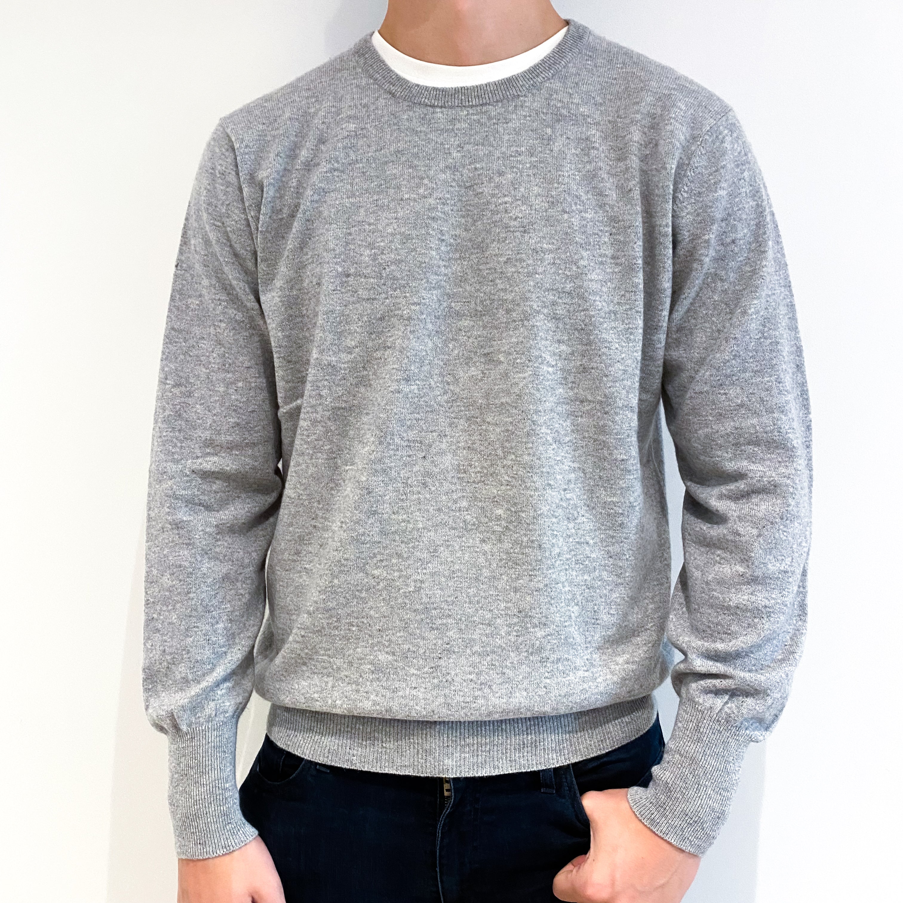 Men's Smoke Grey Cashmere Crew Neck Jumper Extra Large