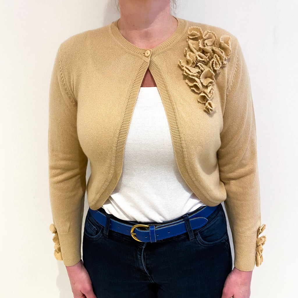 Latte Beige Cashmere Crew Neck Cropped Cardigan Large