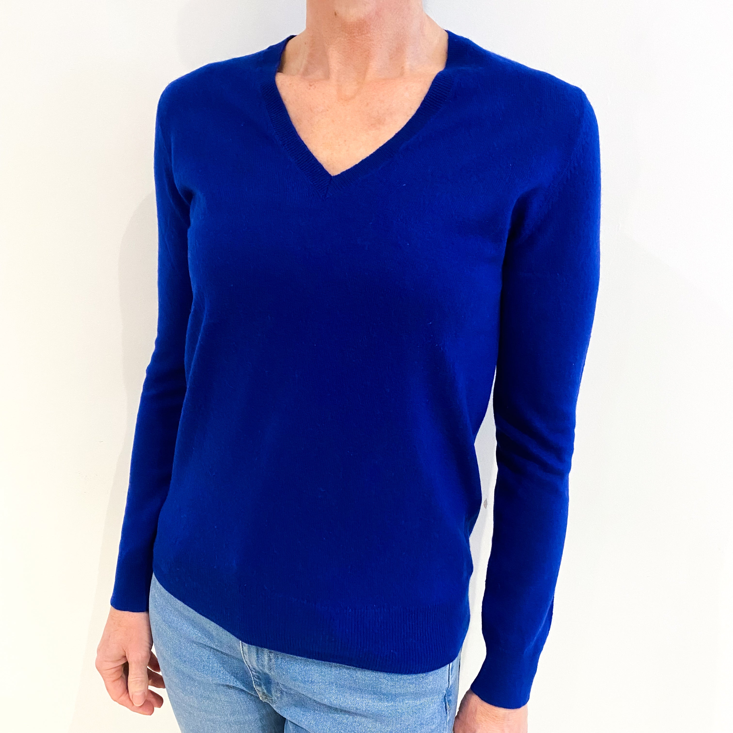 Admiral Blue Cashmere V Neck Jumper Small