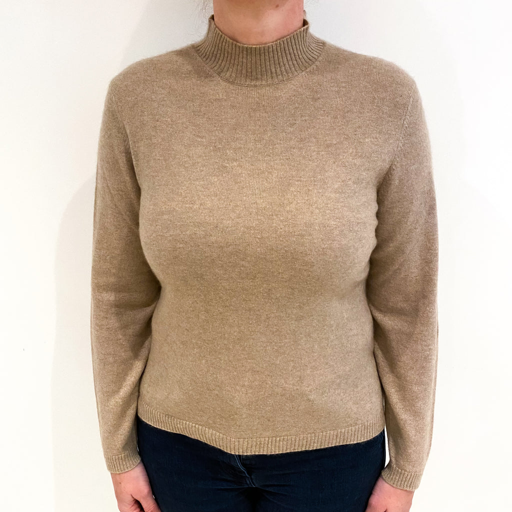 Biscuit Brown Cashmere Turtle Neck Jumper Large