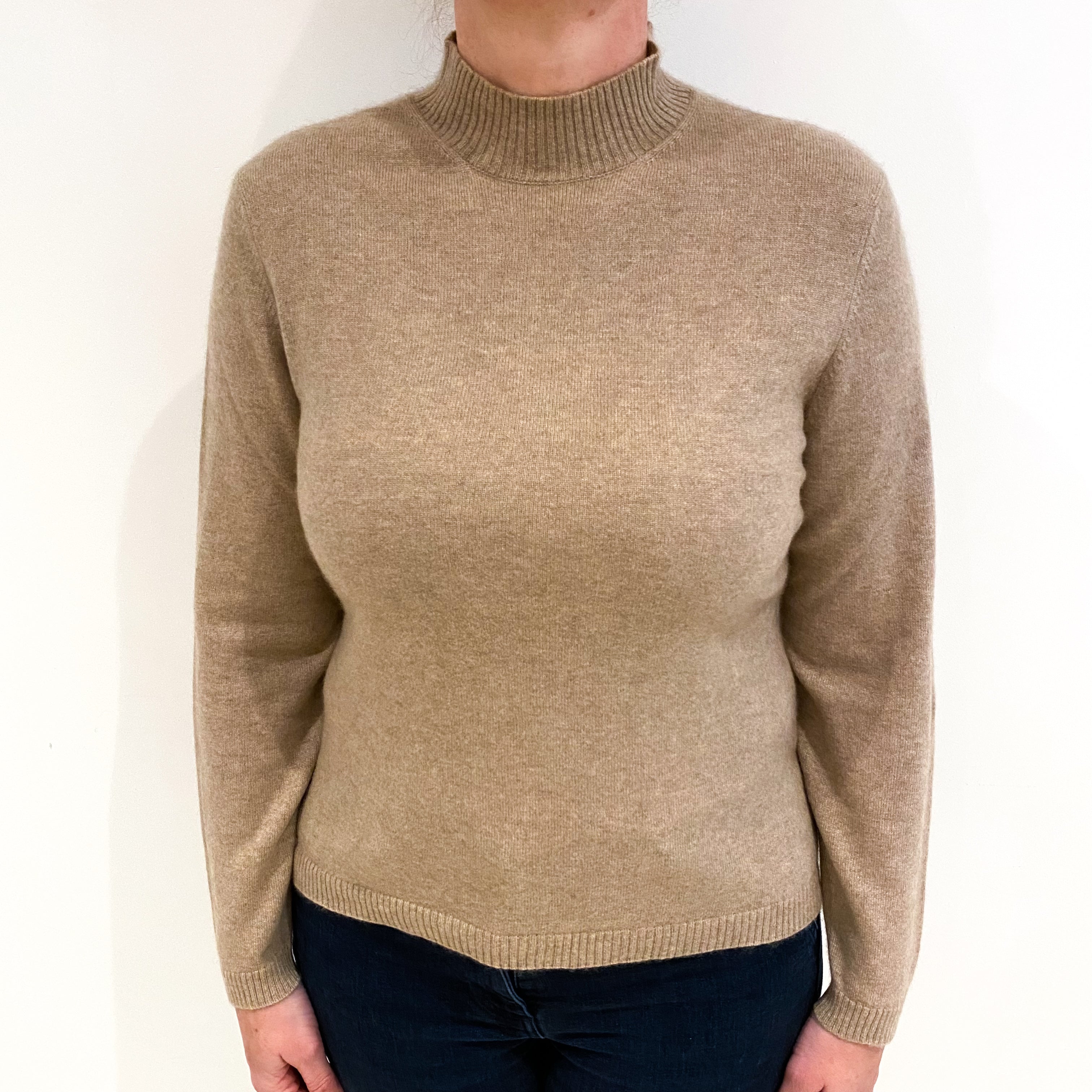 Biscuit Brown Cashmere Turtle Neck Jumper Large